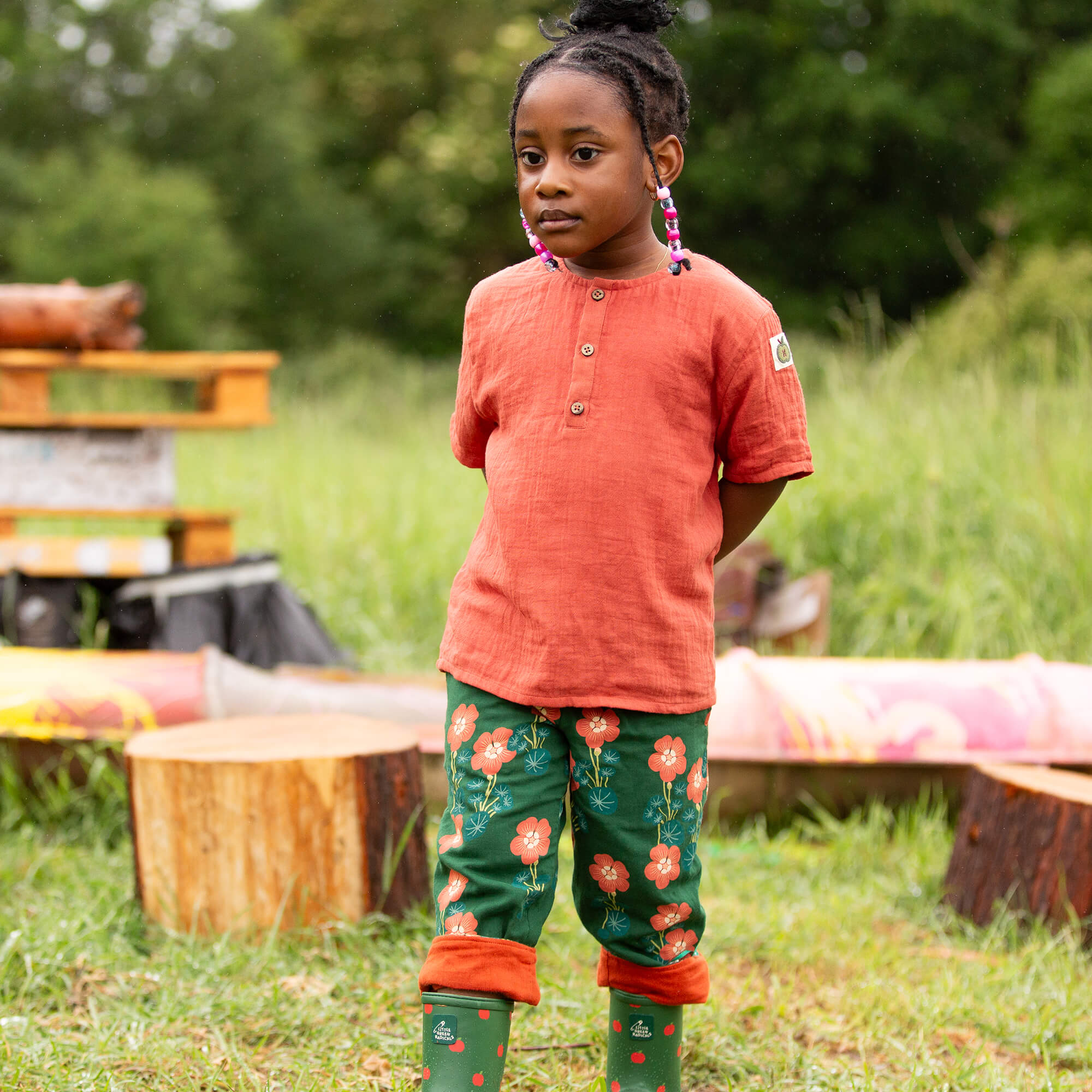 Orange Blooms Reversible Pull On Trousers Green / 18-24m