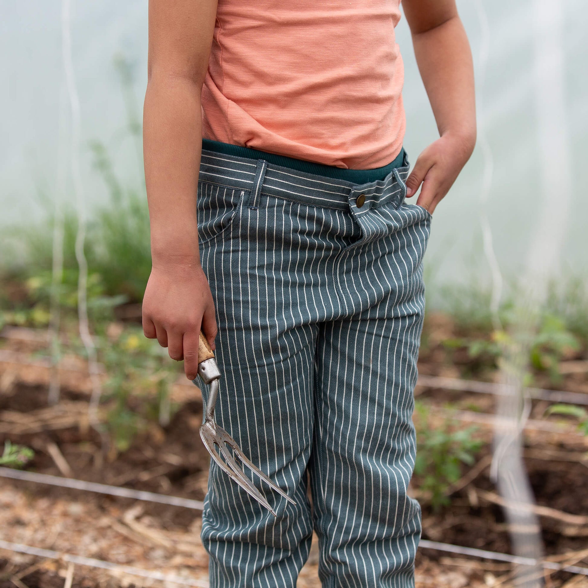 Navy Stripe Rib Waistband Pocket Trousers Navy / 18-24m