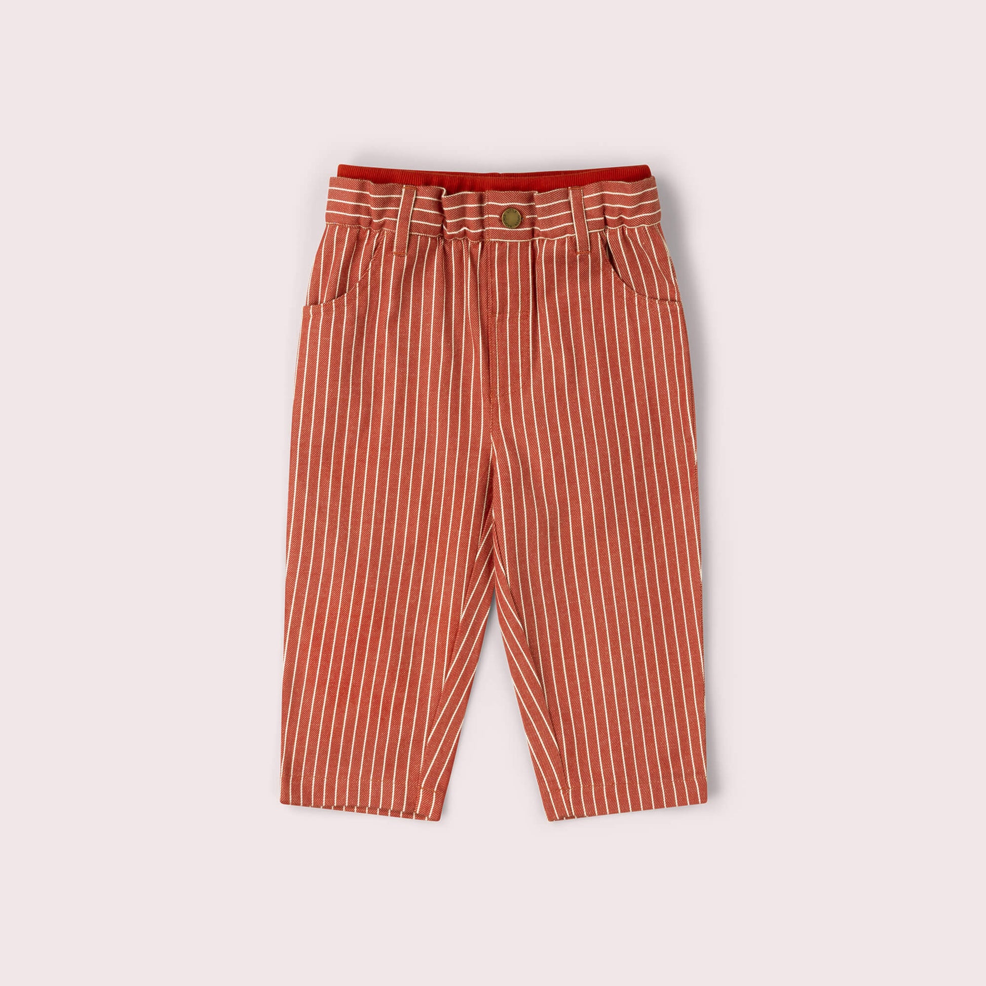 Burnt Ochre Stripe Rib Waistband Pocket Trousers Red / 18-24m
