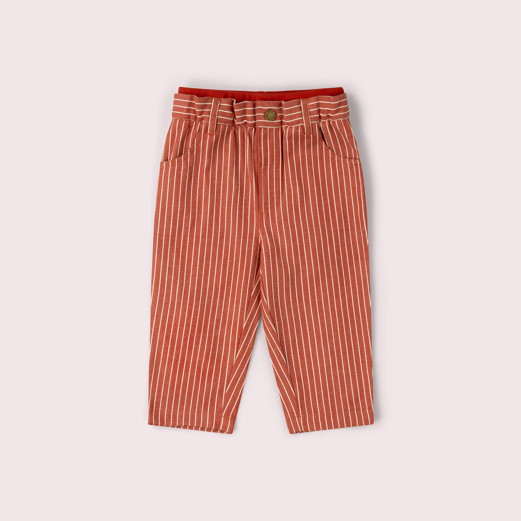 Burnt Ochre Stripe Rib Waistband Pocket Trousers Red / 18-24m
