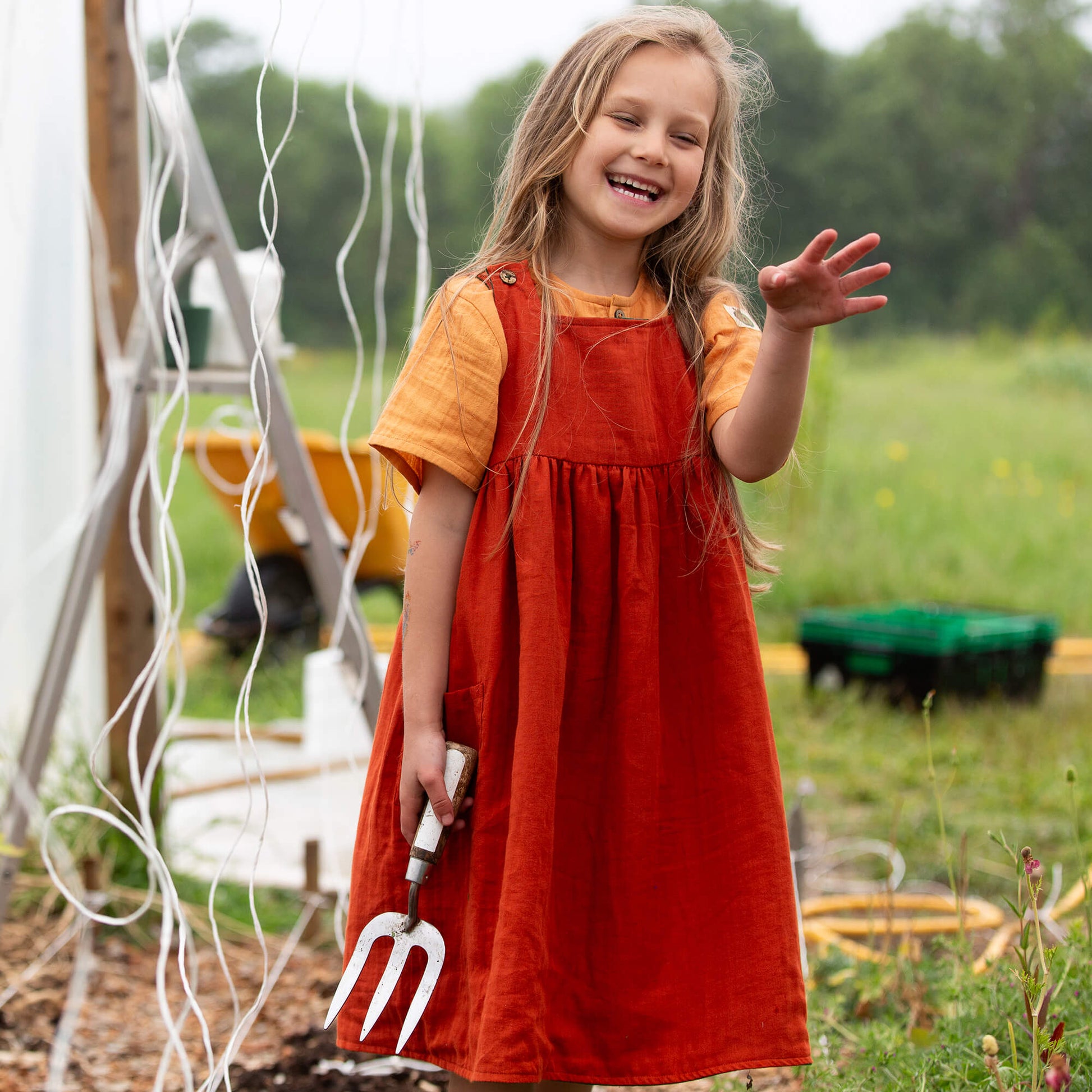 Orange Blooms Reversible Pinny Dress Green / 18-24m