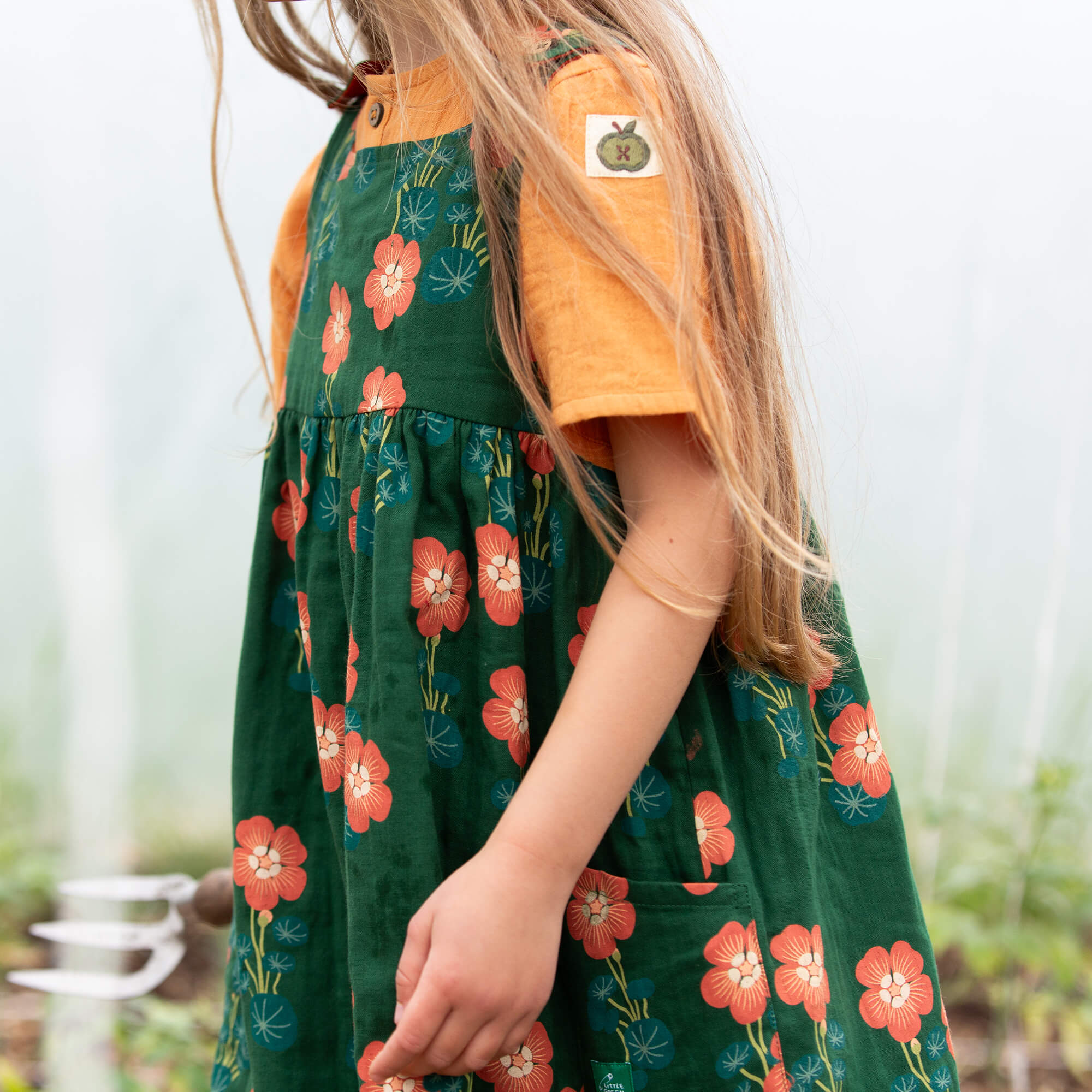 Orange Blooms Reversible Pinny Dress Green / 18-24m