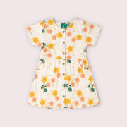 Flora Button Through Short Sleeve Dress Cream / 18-24m