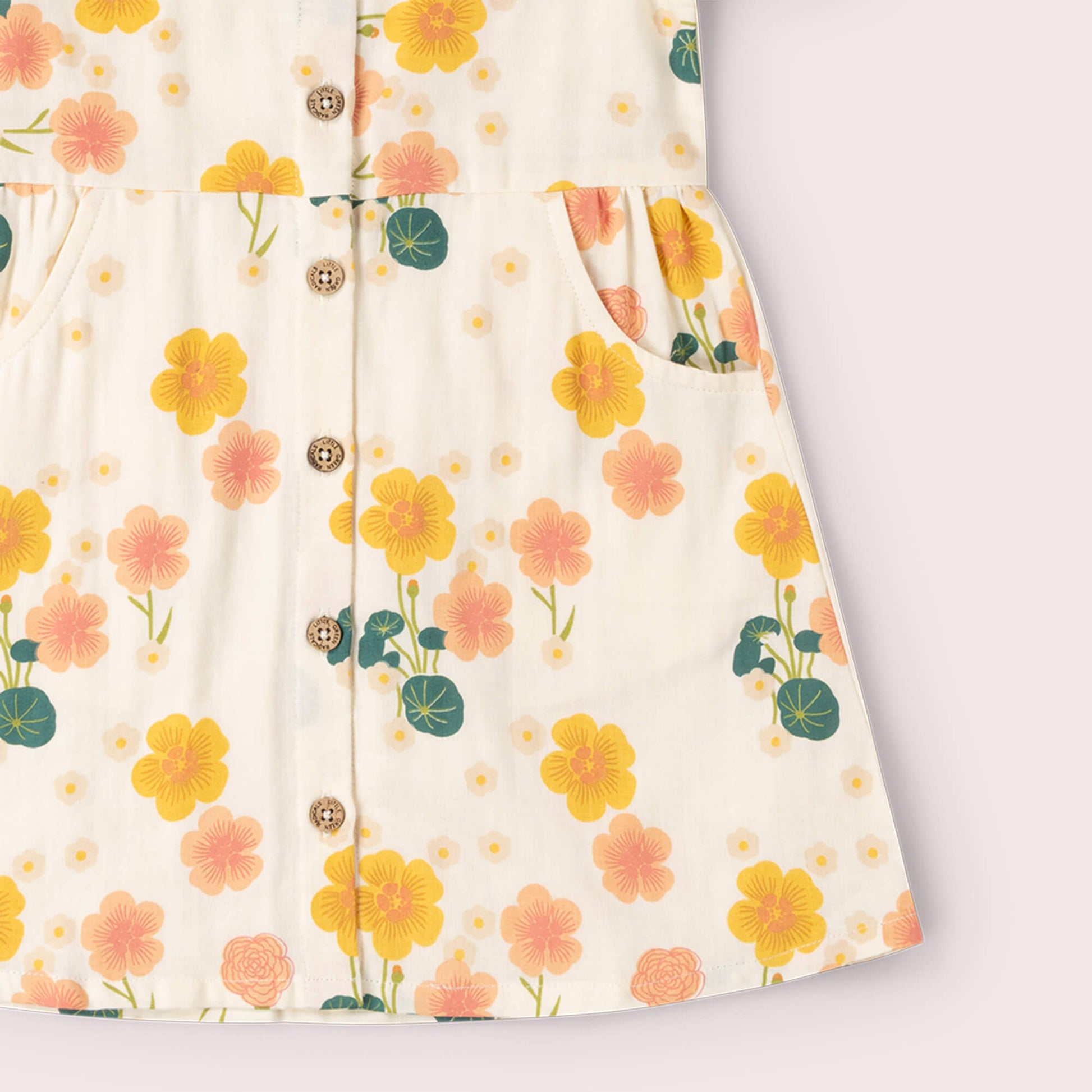 Flora Button Through Short Sleeve Dress Cream / 18-24m