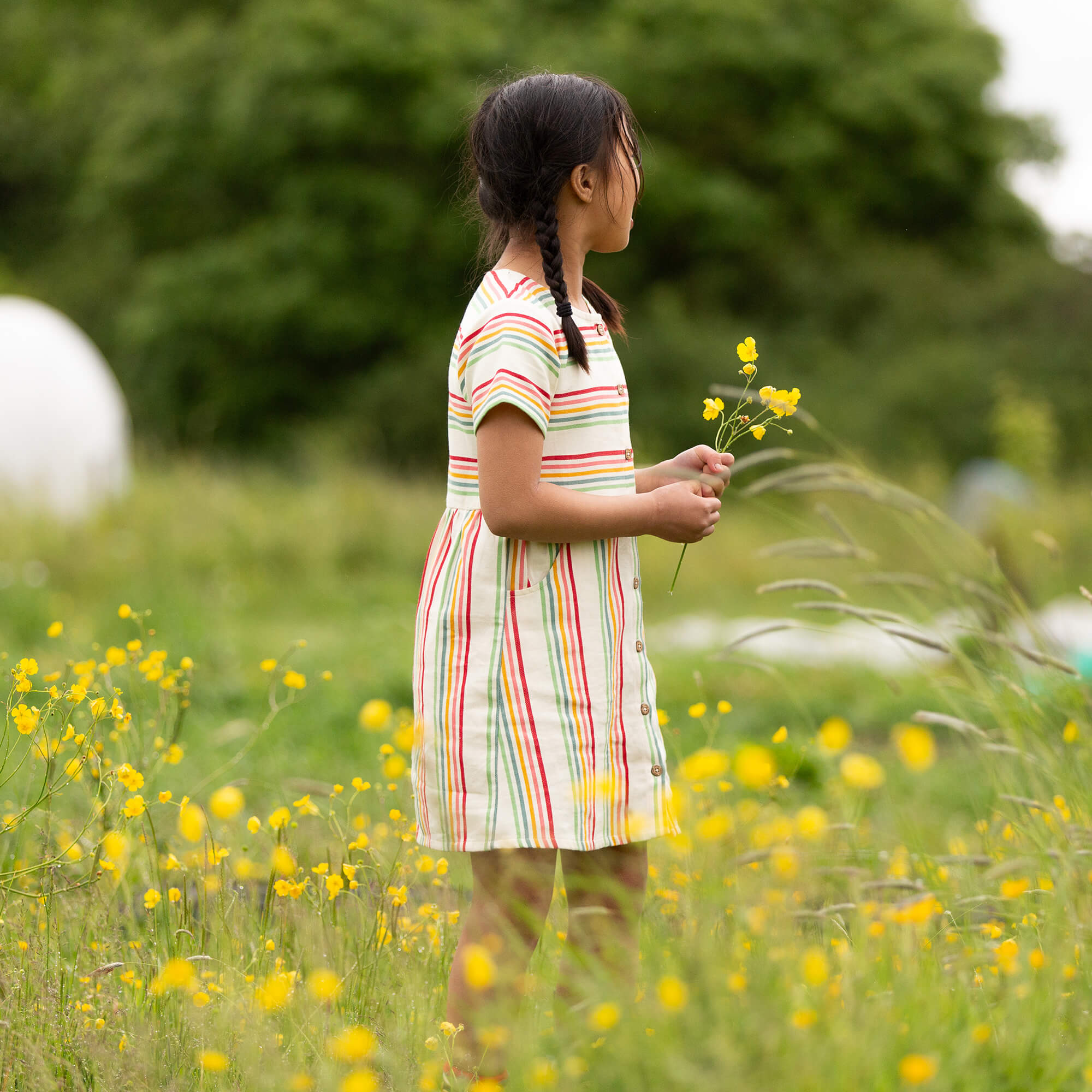Cream Rainbow Button Through Short Sleeve Dress MULTI / 18-24m