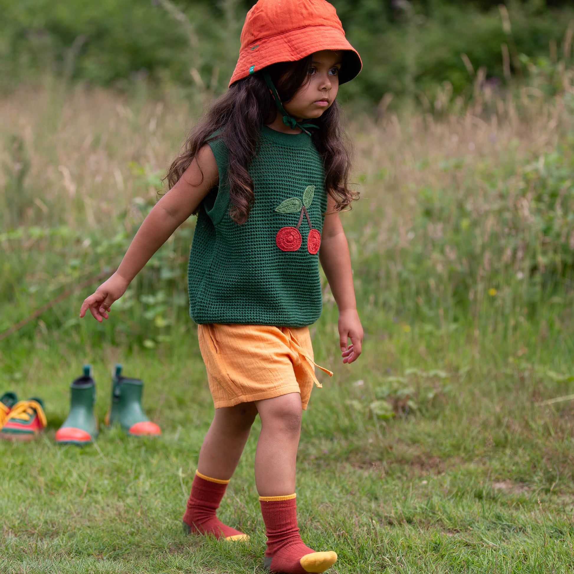 Orange Blooms Reversible Sunhat Green / 06-12m