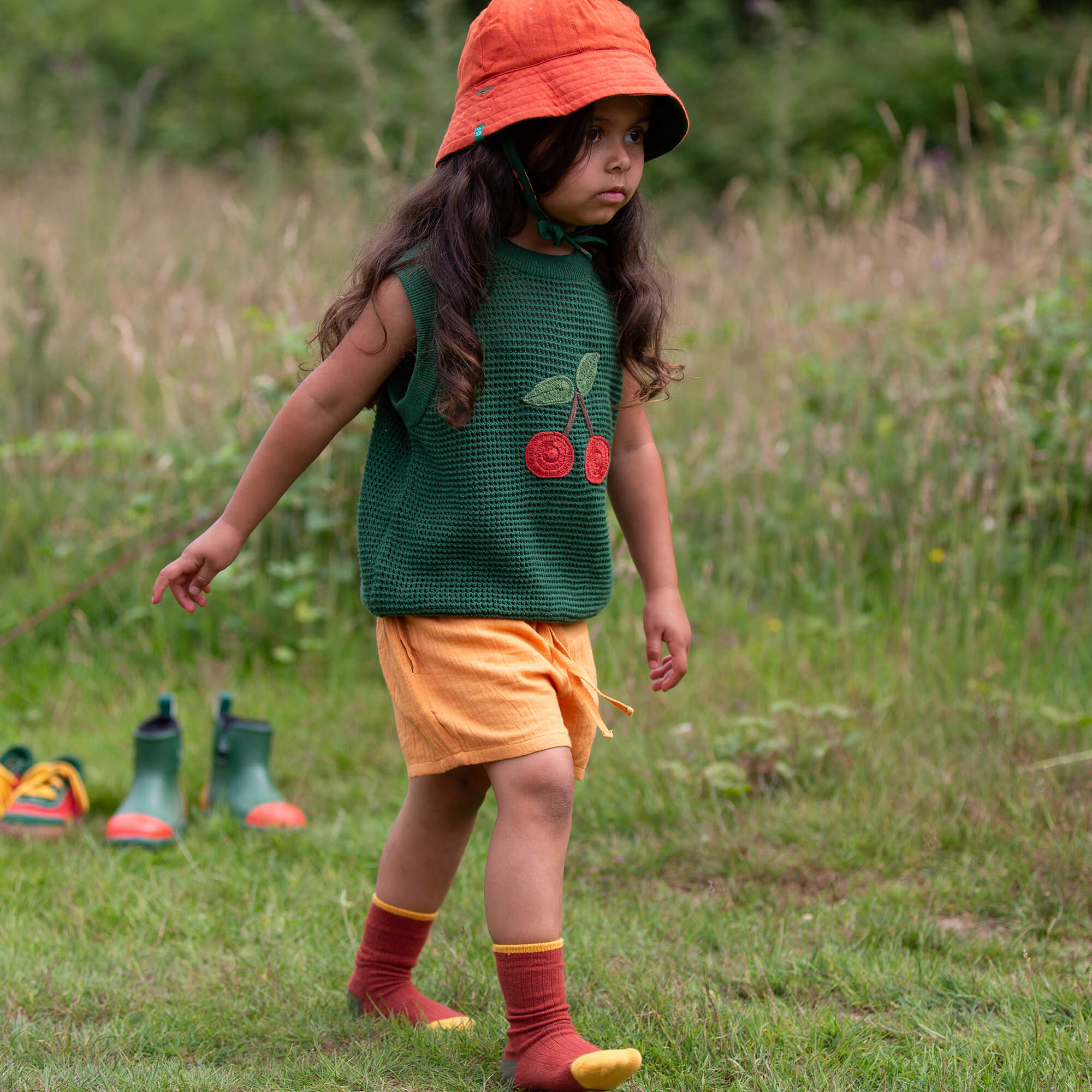 Orange Blooms Reversible Sunhat Green / 06-12m