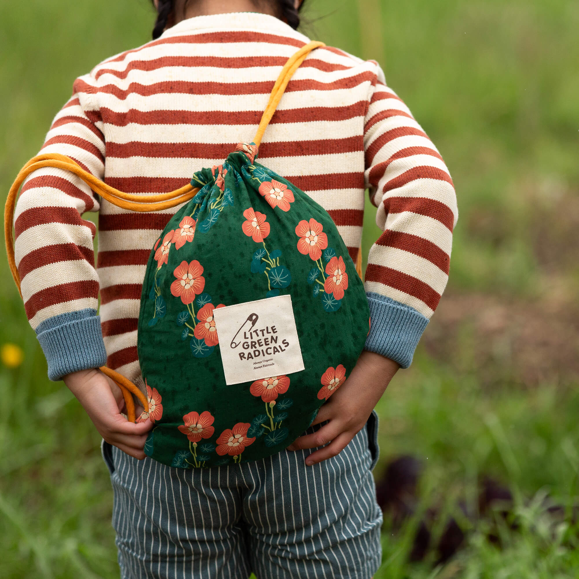Orange Blooms Drawstring Bag Green / one size