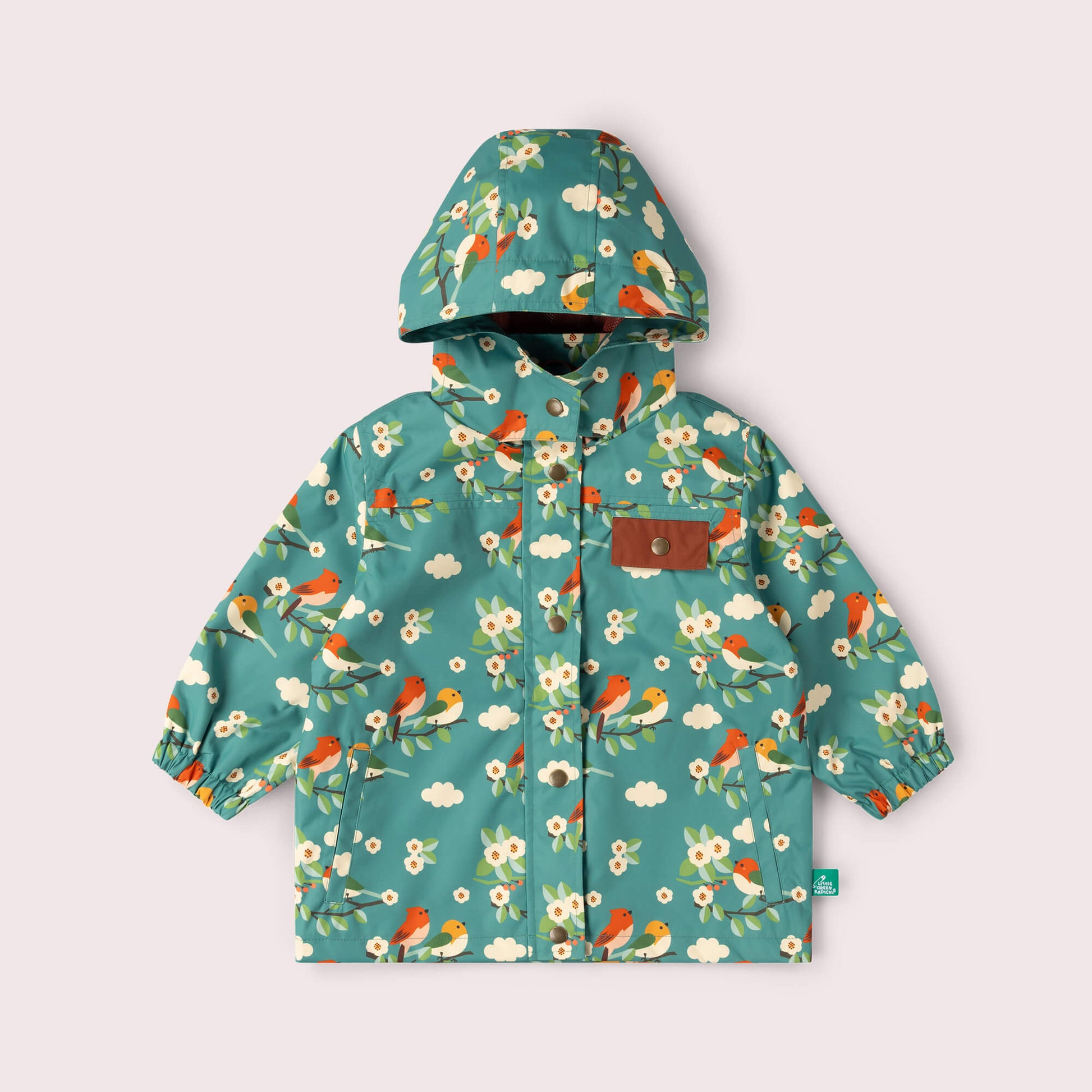 Turquoise Birds Recycled Waterproof Raincoat Turquoise / 7-8y
