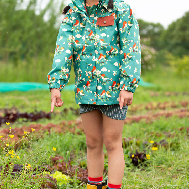 Turquoise Birds Recycled Waterproof Raincoat Turquoise / 7-8y