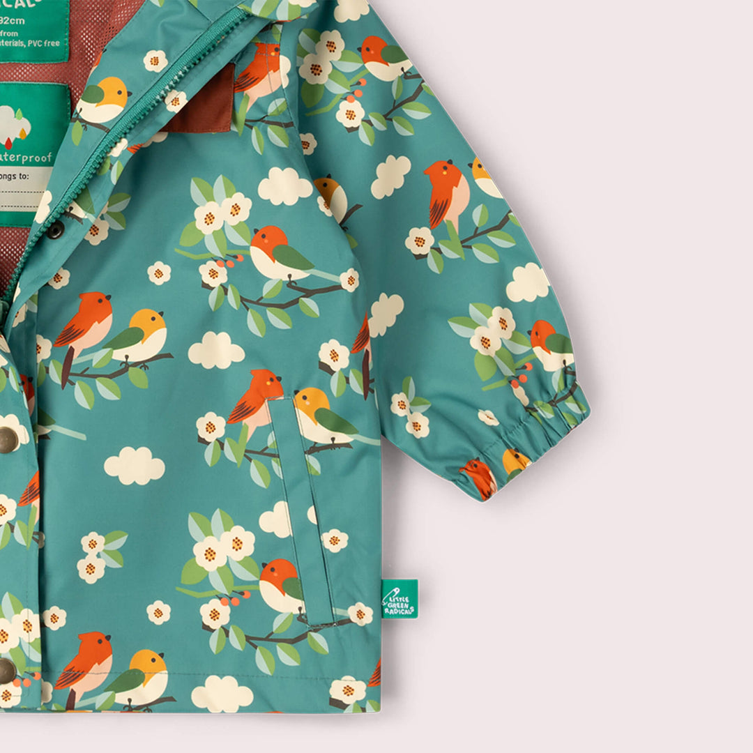 Turquoise Birds Recycled Waterproof Raincoat Turquoise / 7-8y