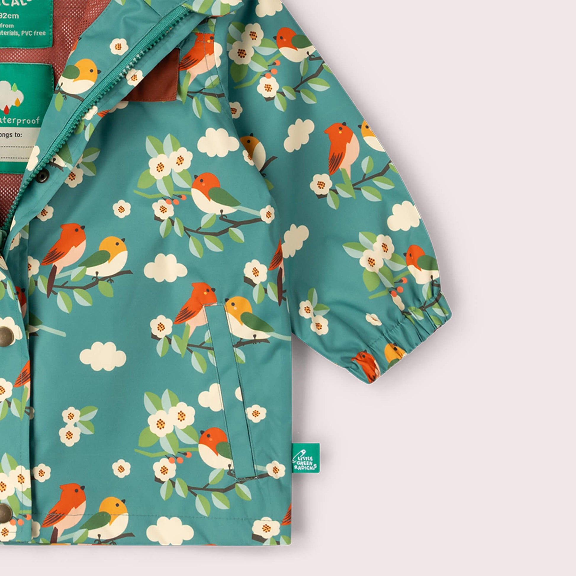 Turquoise Birds Recycled Waterproof Raincoat Turquoise / 7-8y