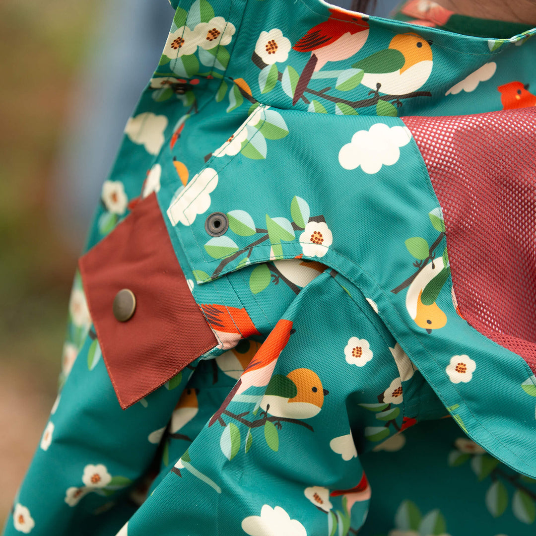 Turquoise Birds Recycled Waterproof Raincoat Turquoise / 7-8y