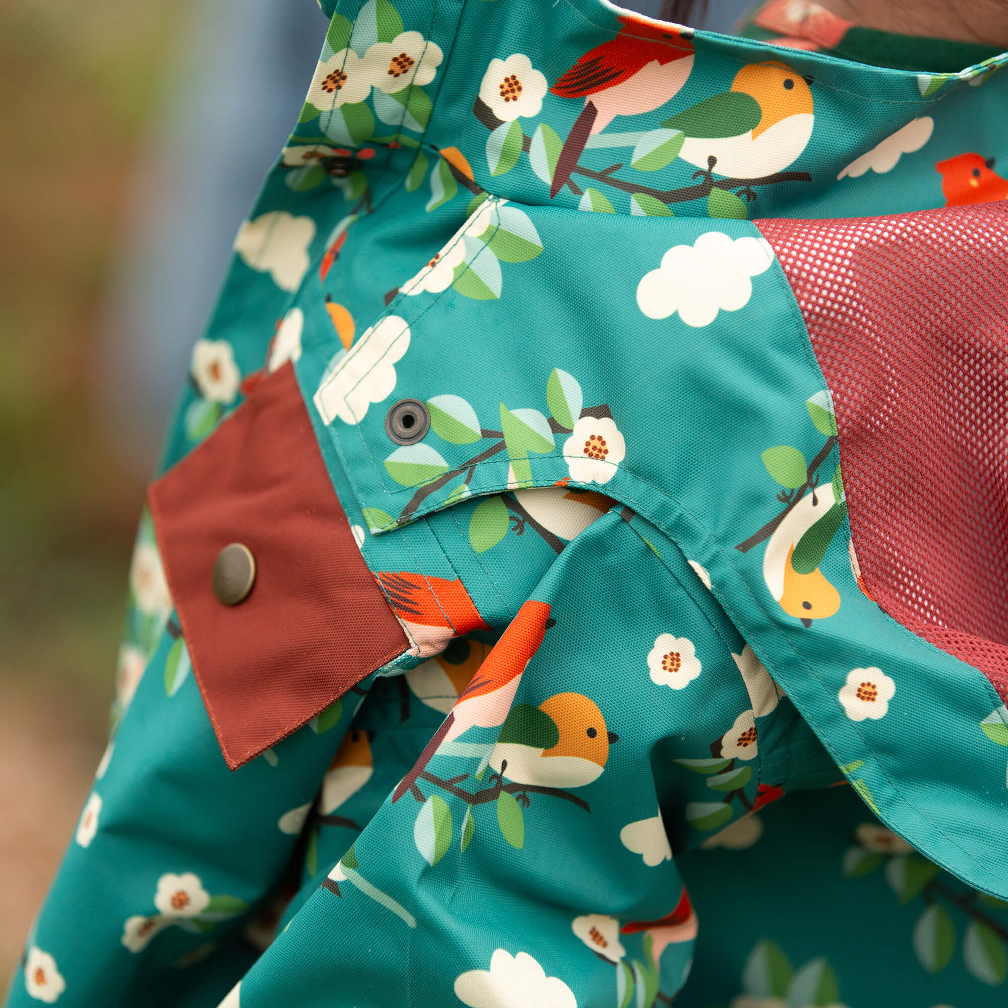 Turquoise Birds Recycled Waterproof Raincoat Turquoise / 7-8y