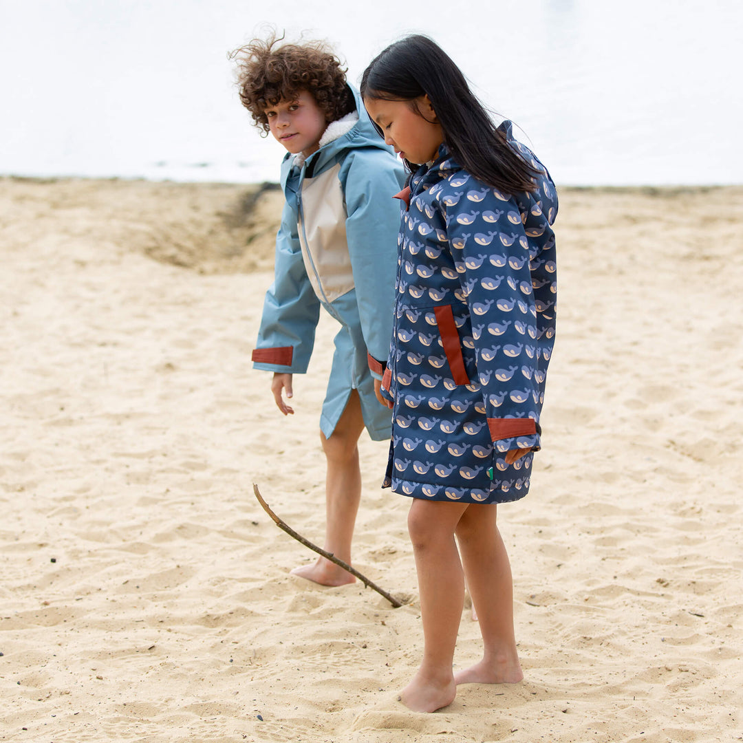Singing Whales Recycled Waterproof Robe Blue / 5-8y