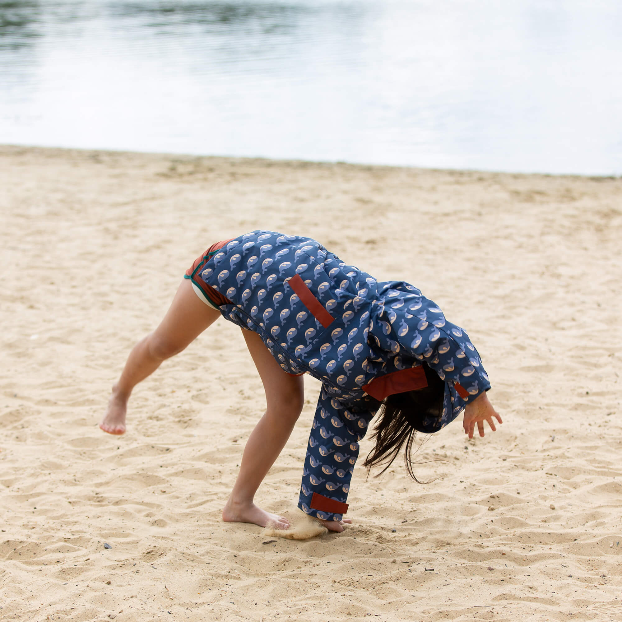 Singing Whales Recycled Waterproof Robe Blue / 5-8y