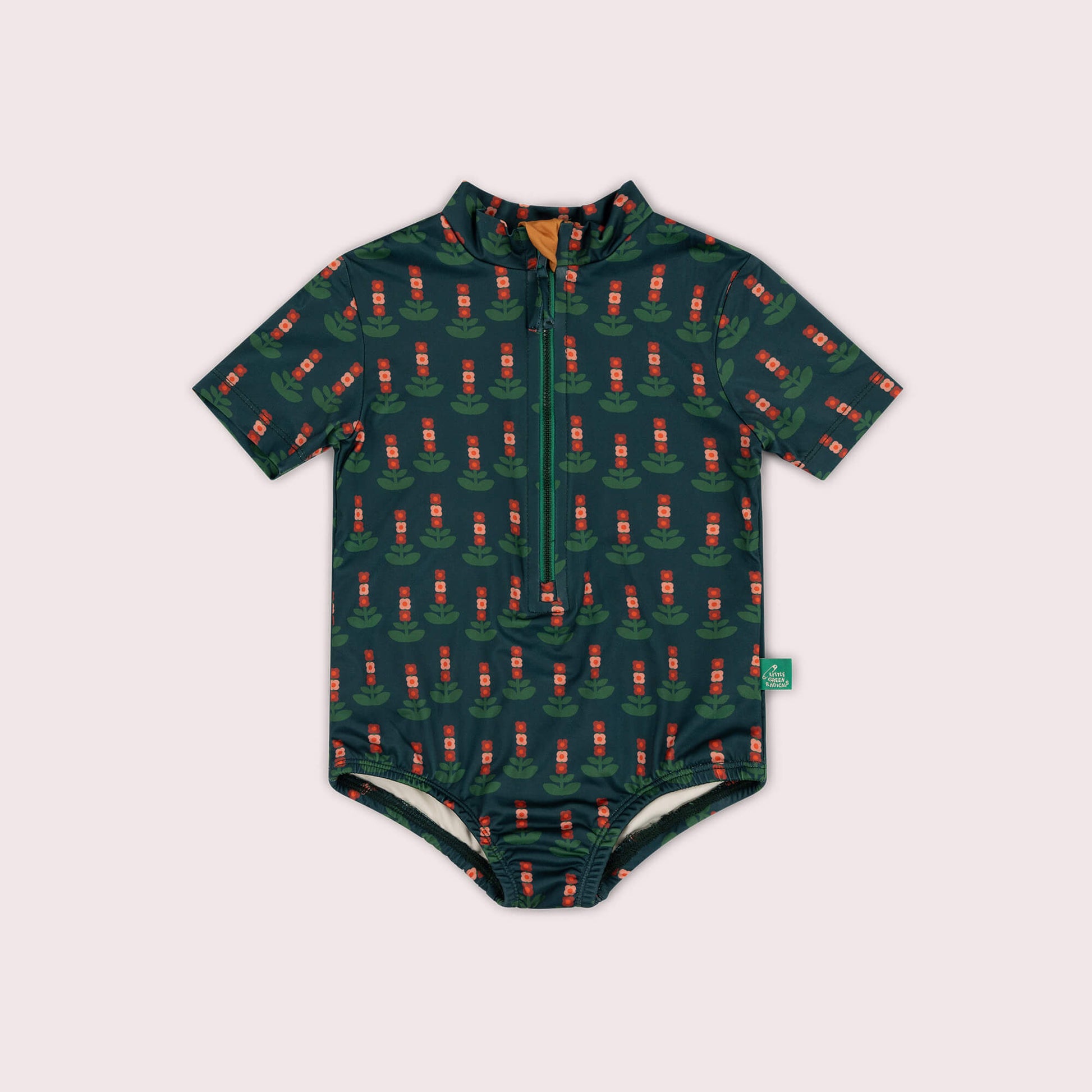 Green Blooms UPF 50 Recycled Short Sleeve Swimsuit Green / 7-8y