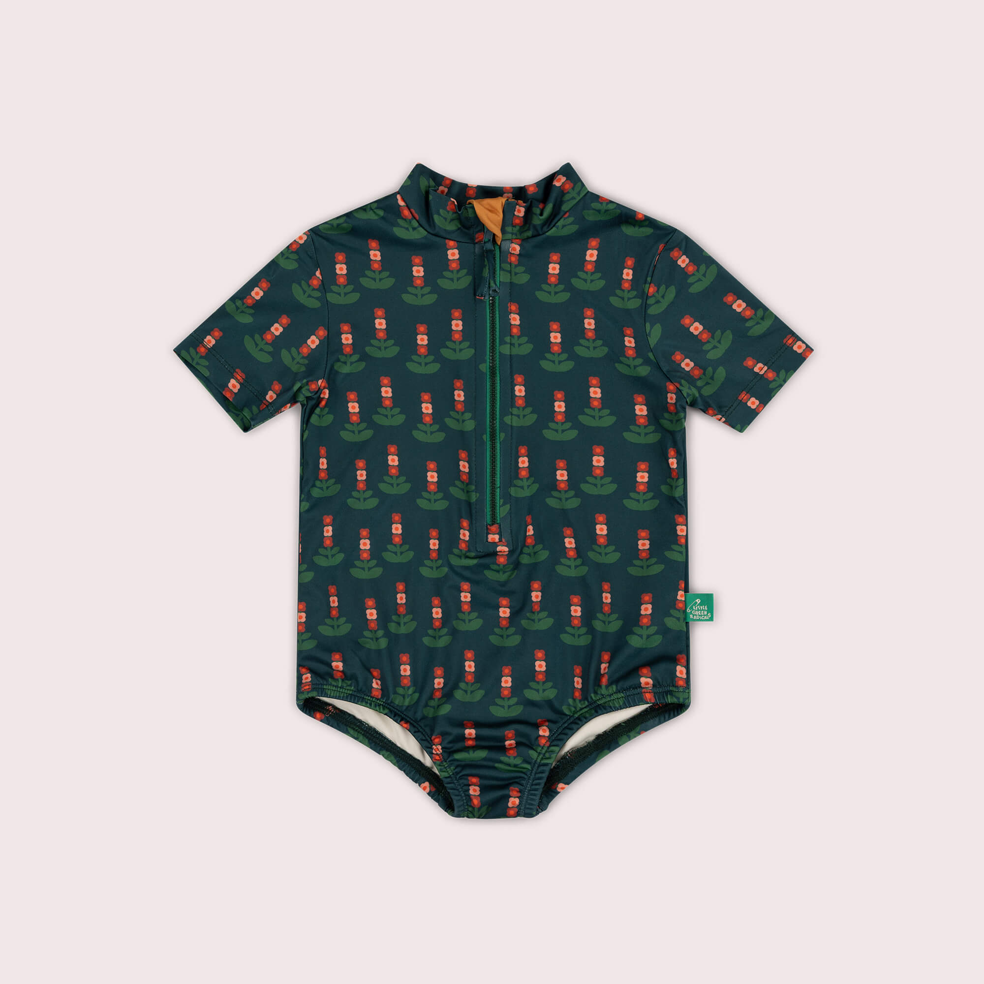 Green Blooms UPF 50 Recycled Short Sleeve Swimsuit Green / 7-8y