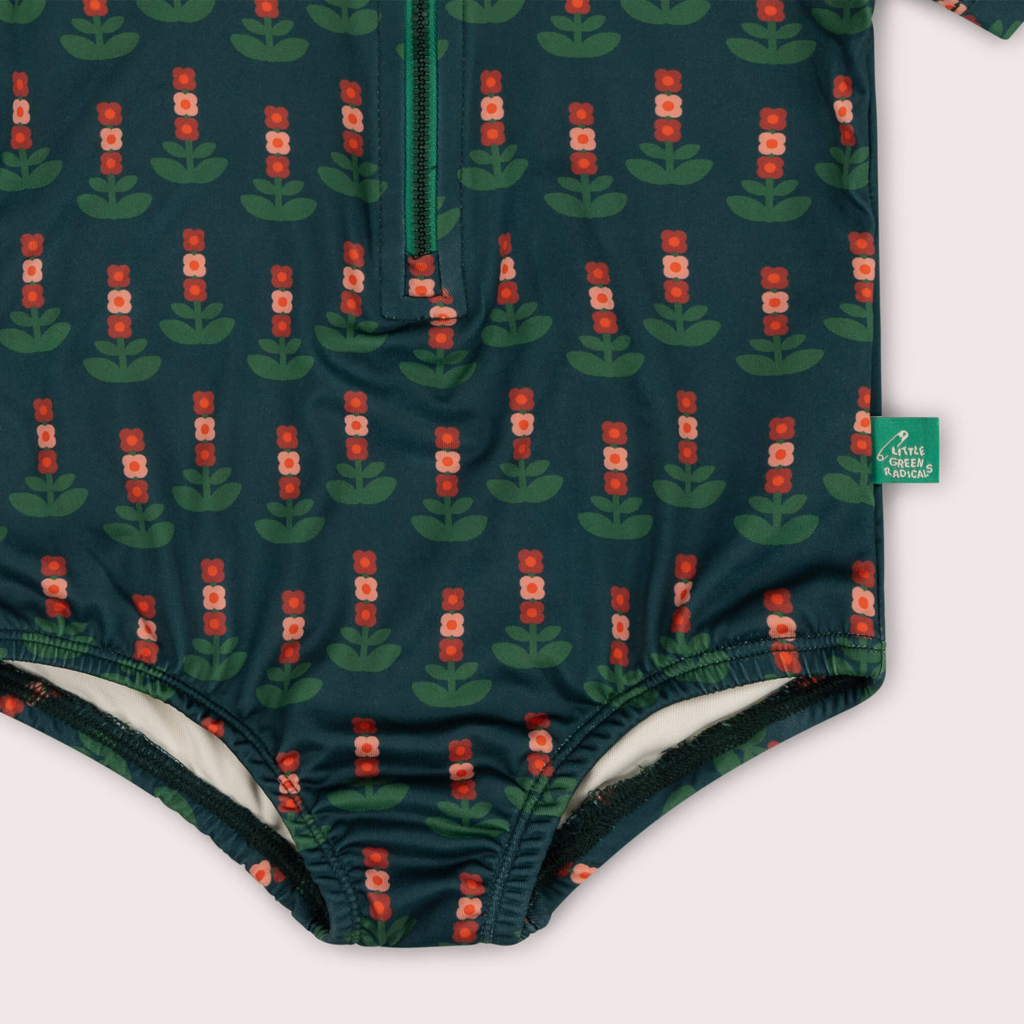 Green Blooms UPF 50 Recycled Short Sleeve Swimsuit Green / 7-8y