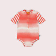 Red Striped UPF 50 Short Sleeve Swimsuit Red / 7-8y