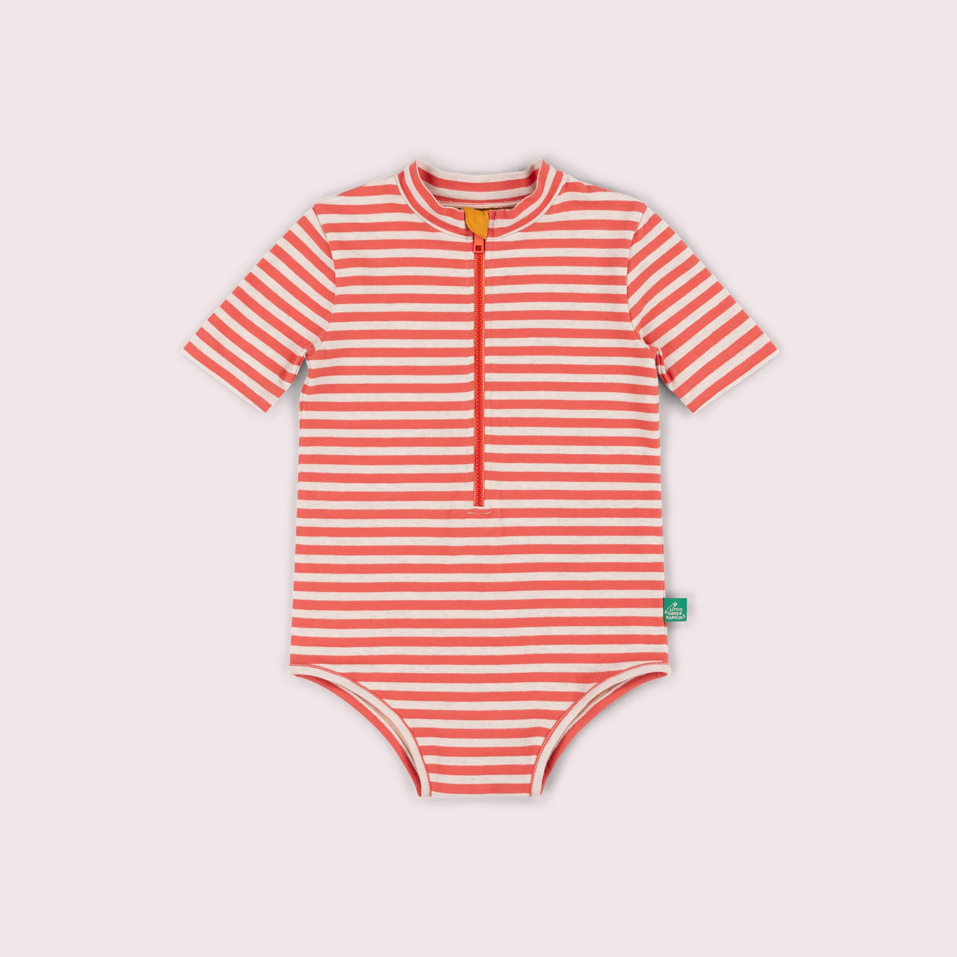 Red Striped UPF 50 Short Sleeve Swimsuit Red / 7-8y