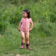Red Striped UPF 50 Short Sleeve Swimsuit Red / 7-8y