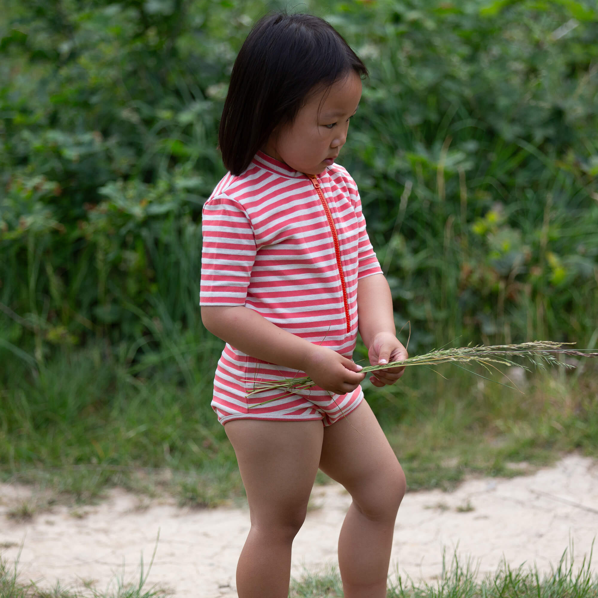 Red Striped UPF 50 Short Sleeve Swimsuit Red / 7-8y