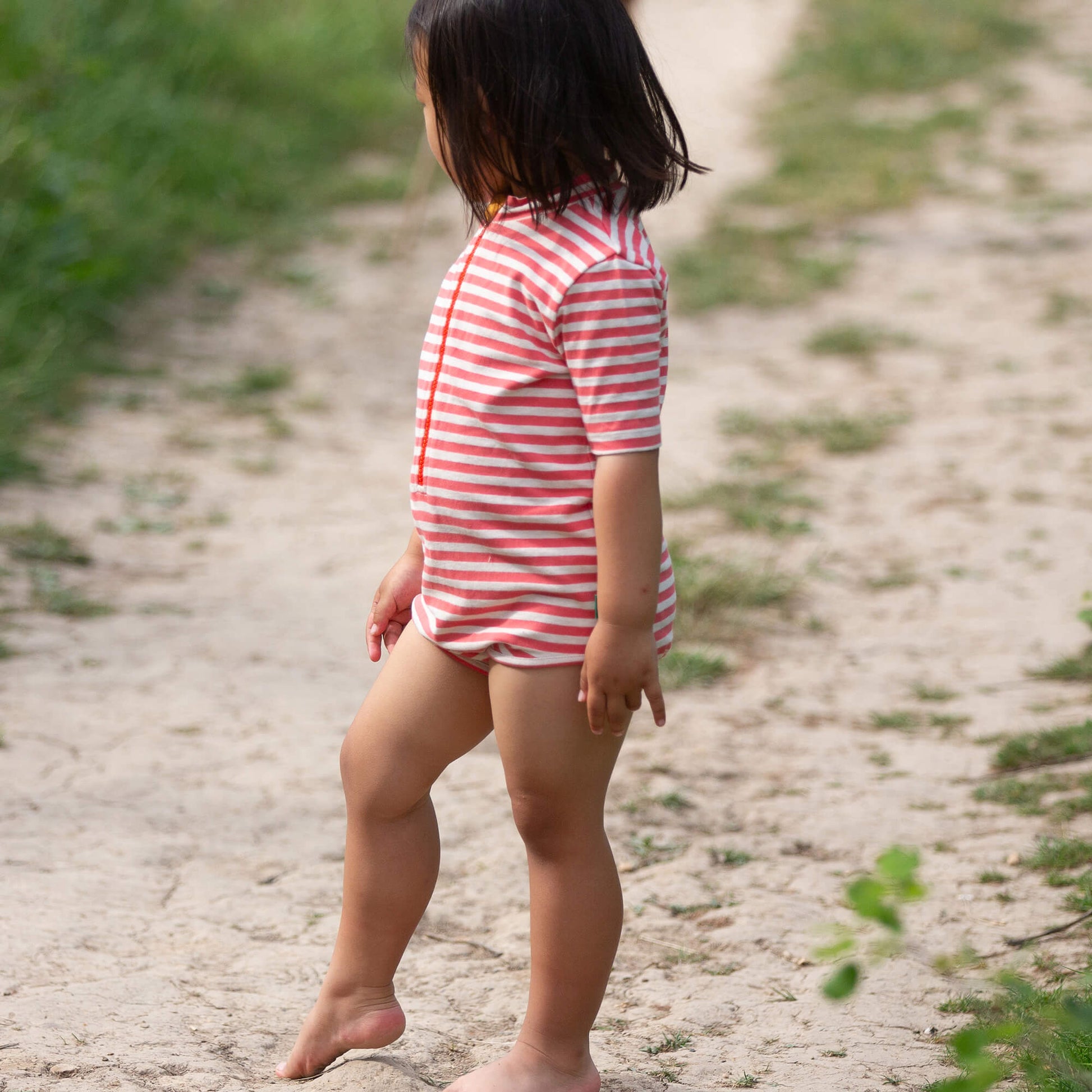 Red Striped UPF 50 Short Sleeve Swimsuit Red / 7-8y
