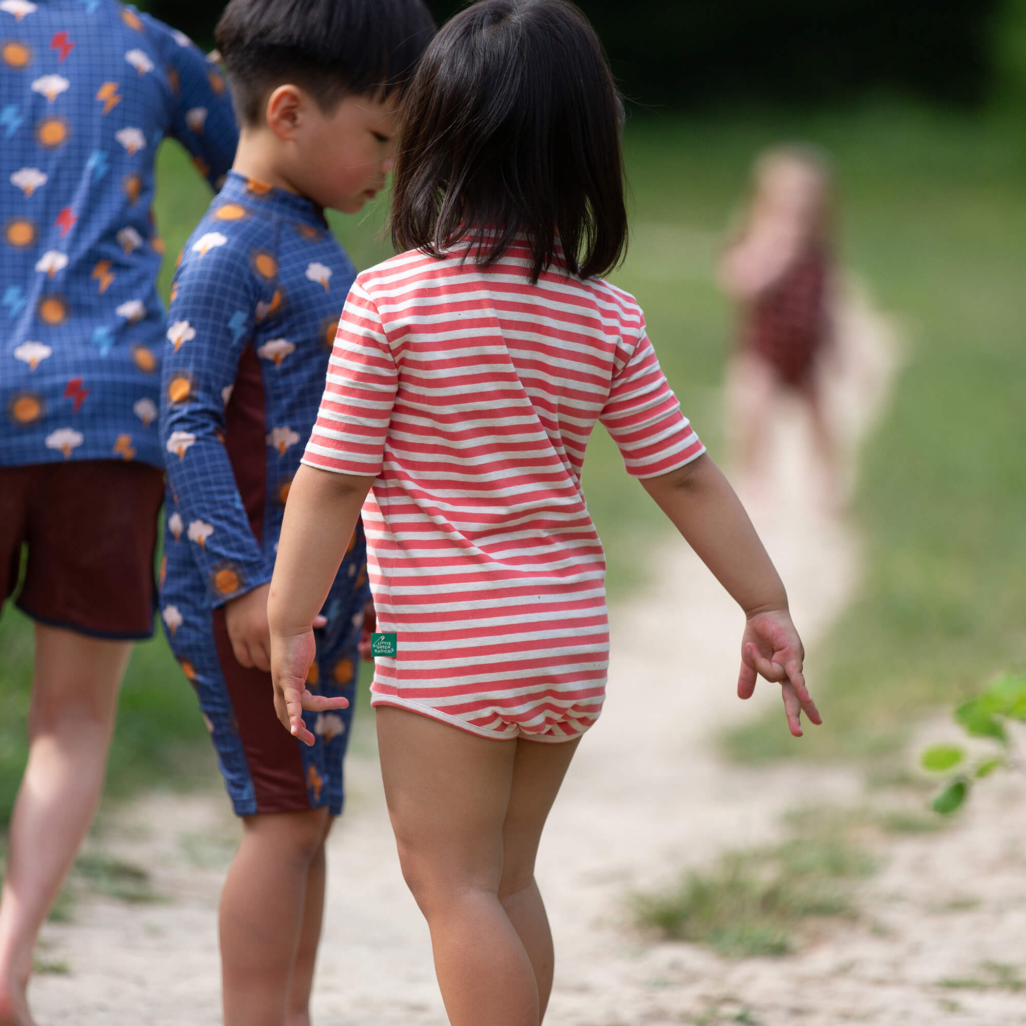 Red Striped UPF 50 Short Sleeve Swimsuit Red / 7-8y