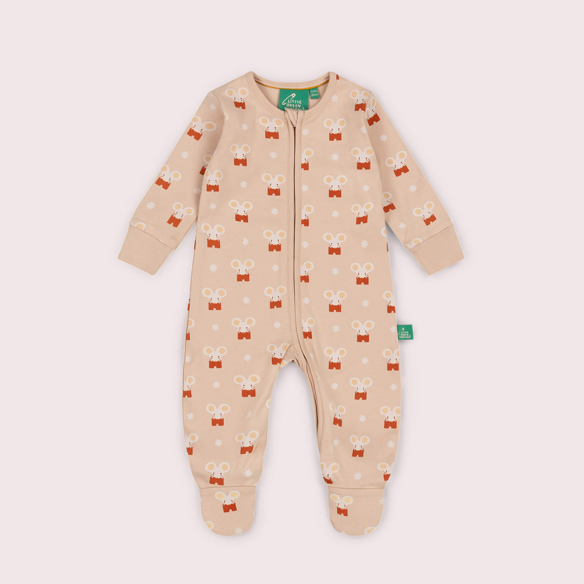 Little Mouse Zip Organic Babygrow Pink / 12-18m