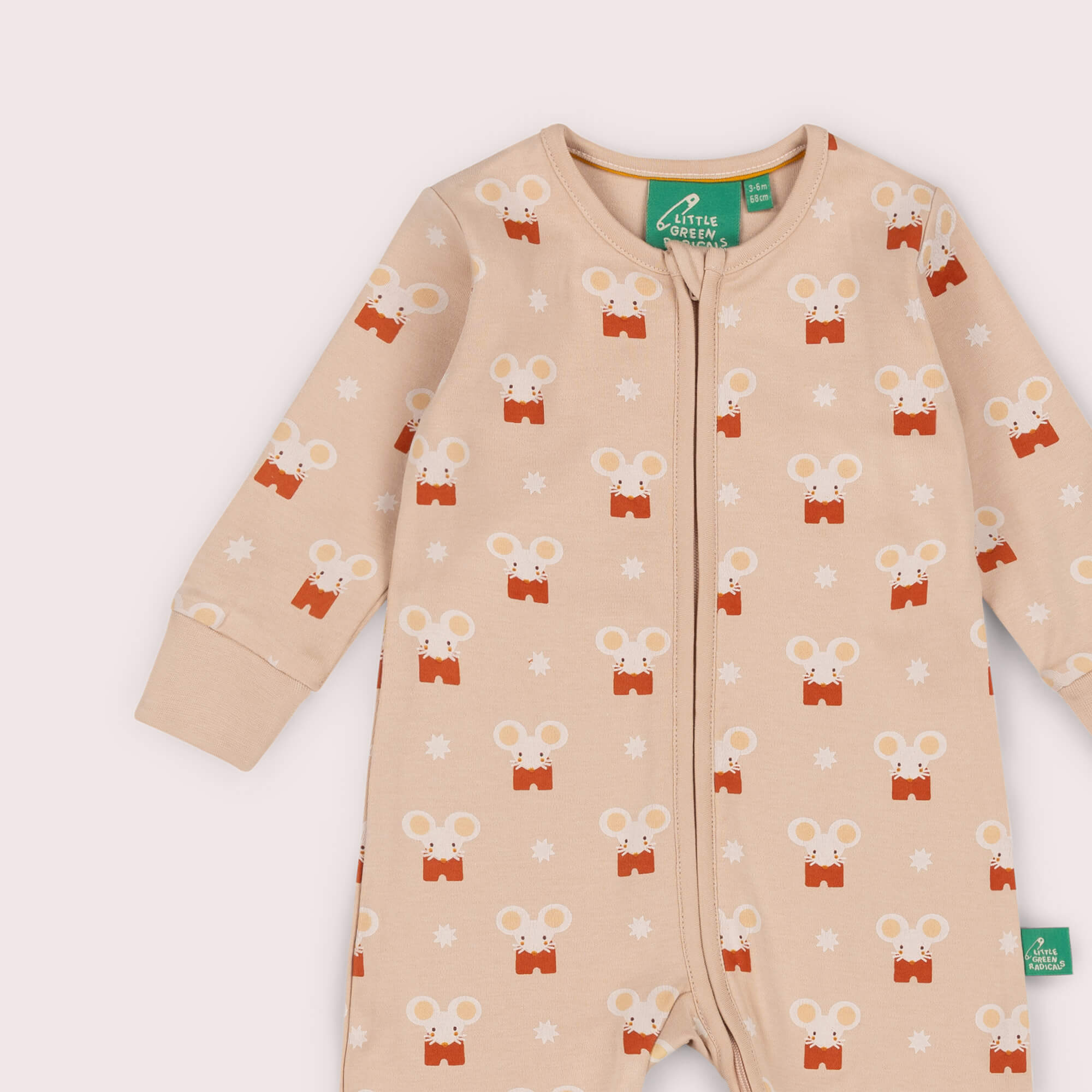 Little Mouse Zip Organic Babygrow Pink / 12-18m