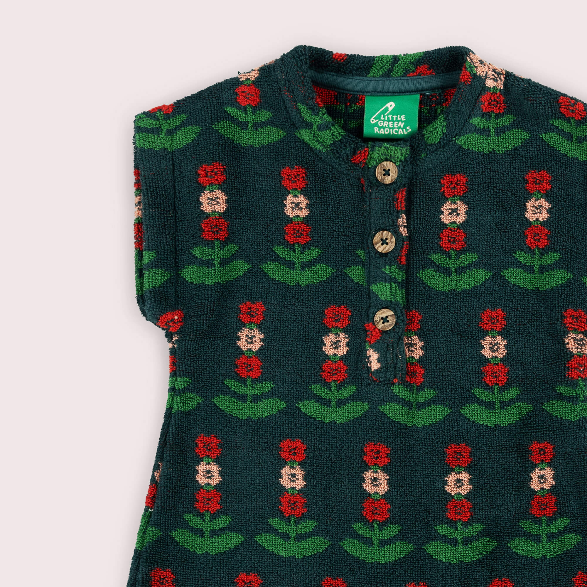 Green BloomsTowelling Romper Green / 4-5y