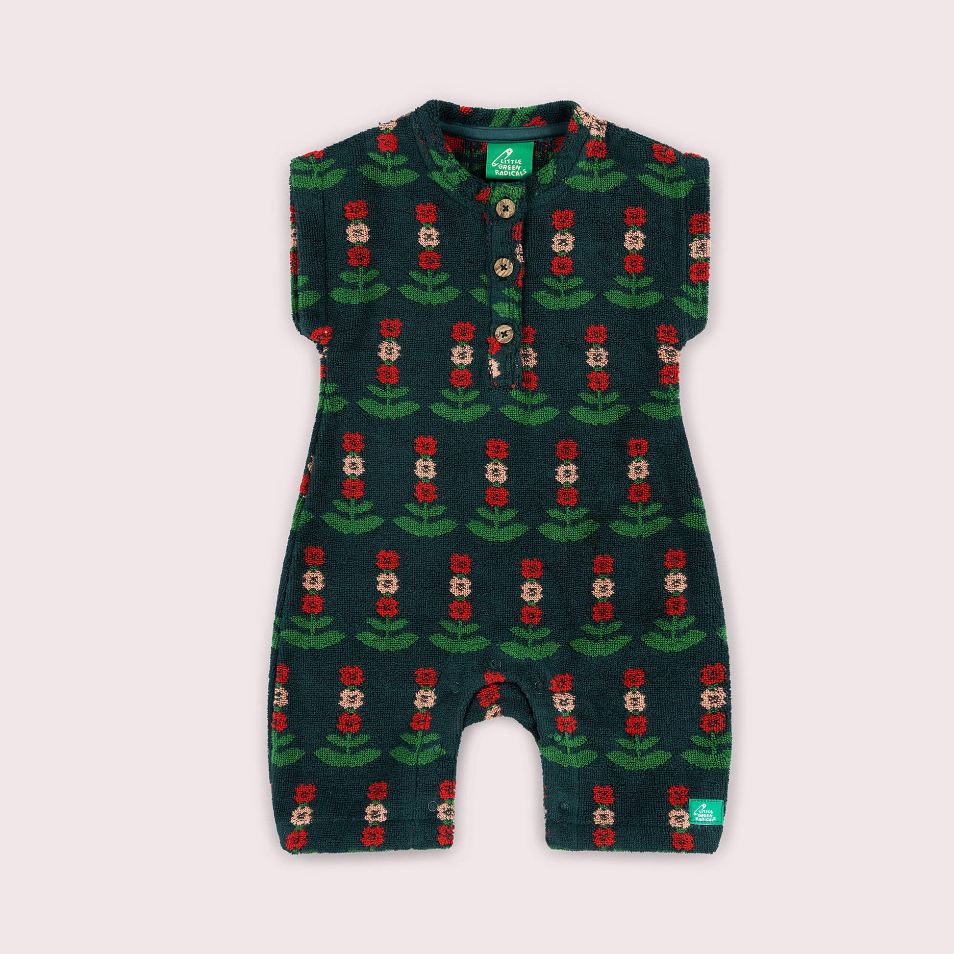 Green BloomsTowelling Romper Green / 4-5y