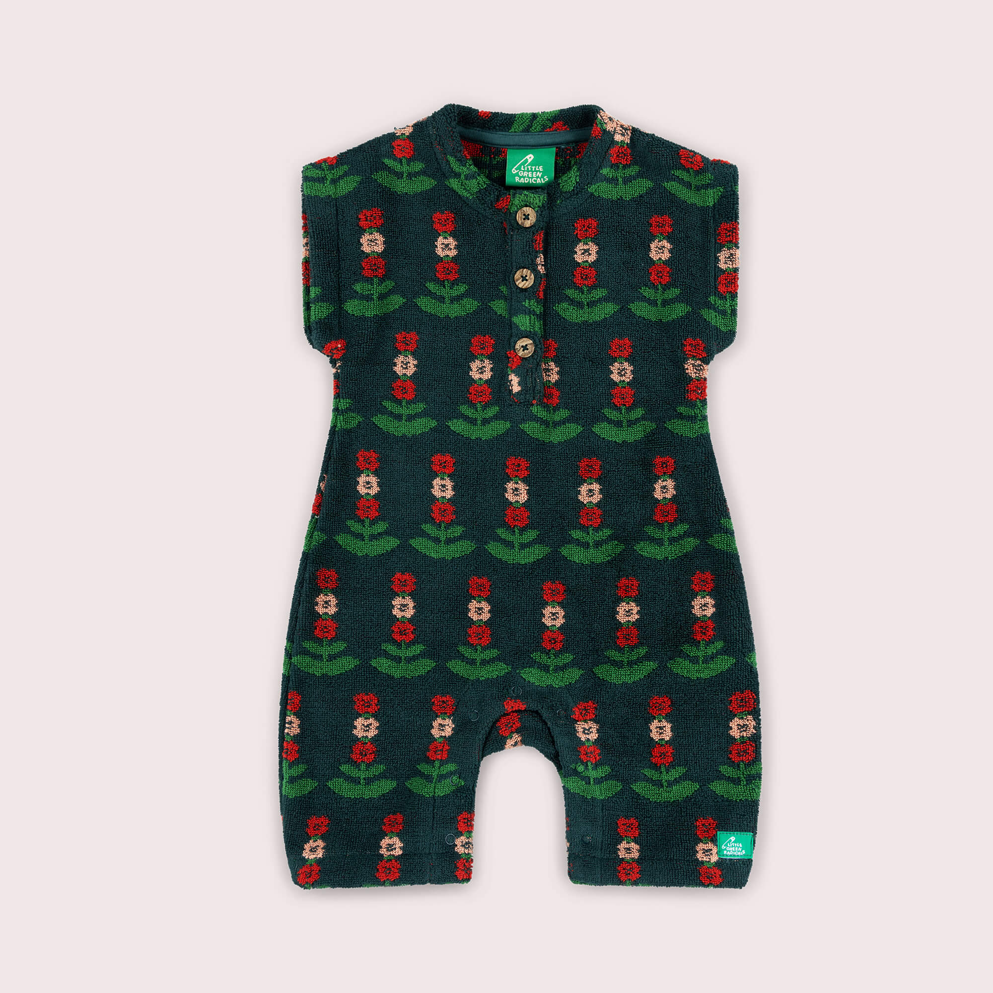 Green BloomsTowelling Romper Green / 4-5y