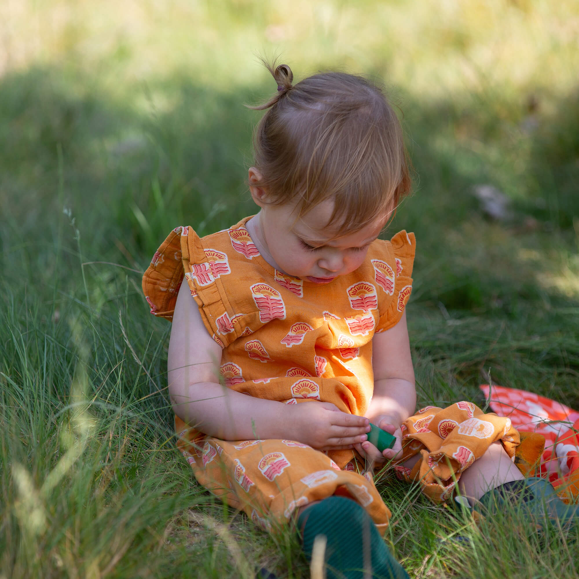 Golden Flowers Frill Summer Romper Gold / 18-24m