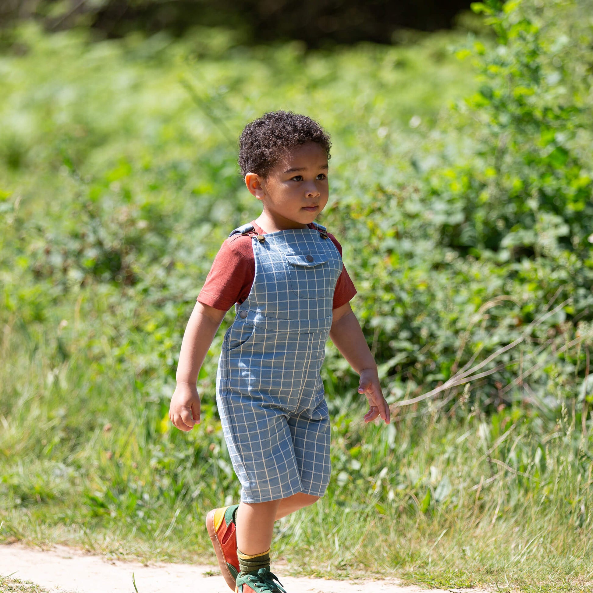 Lake Blue Check Dungaree Shorts Blue / 7-8y