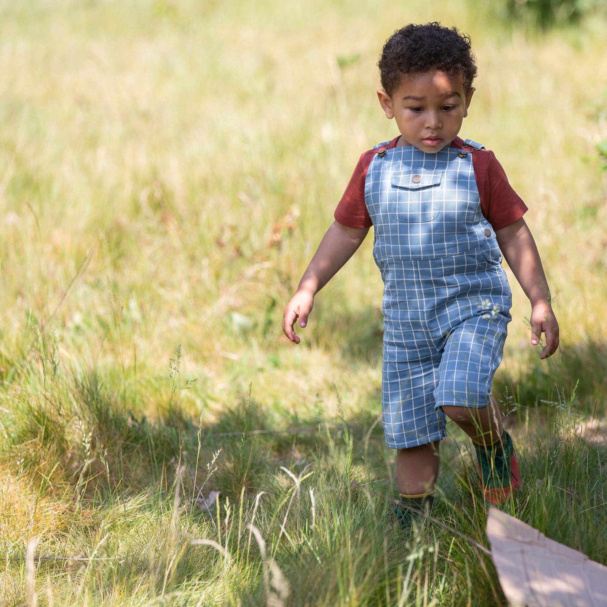 Lake Blue Check Dungaree Shorts Blue / 7-8y