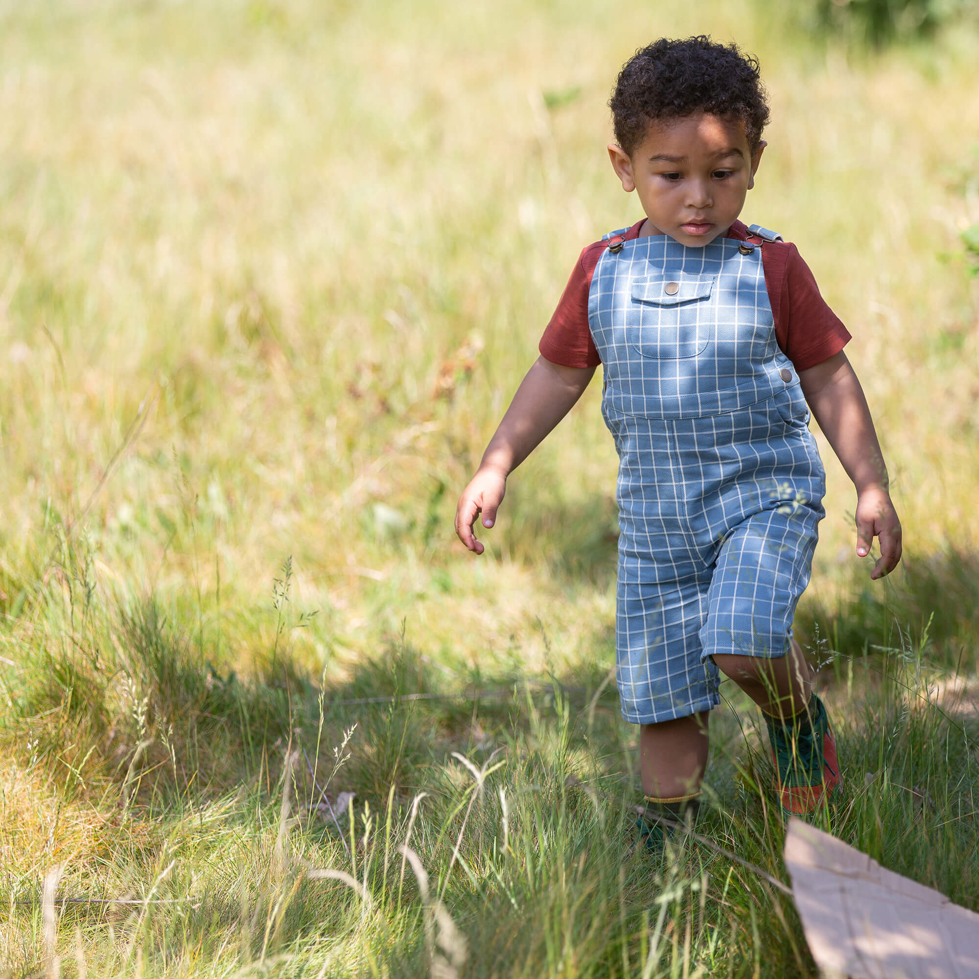 Lake Blue Check Dungaree Shorts Blue / 7-8y