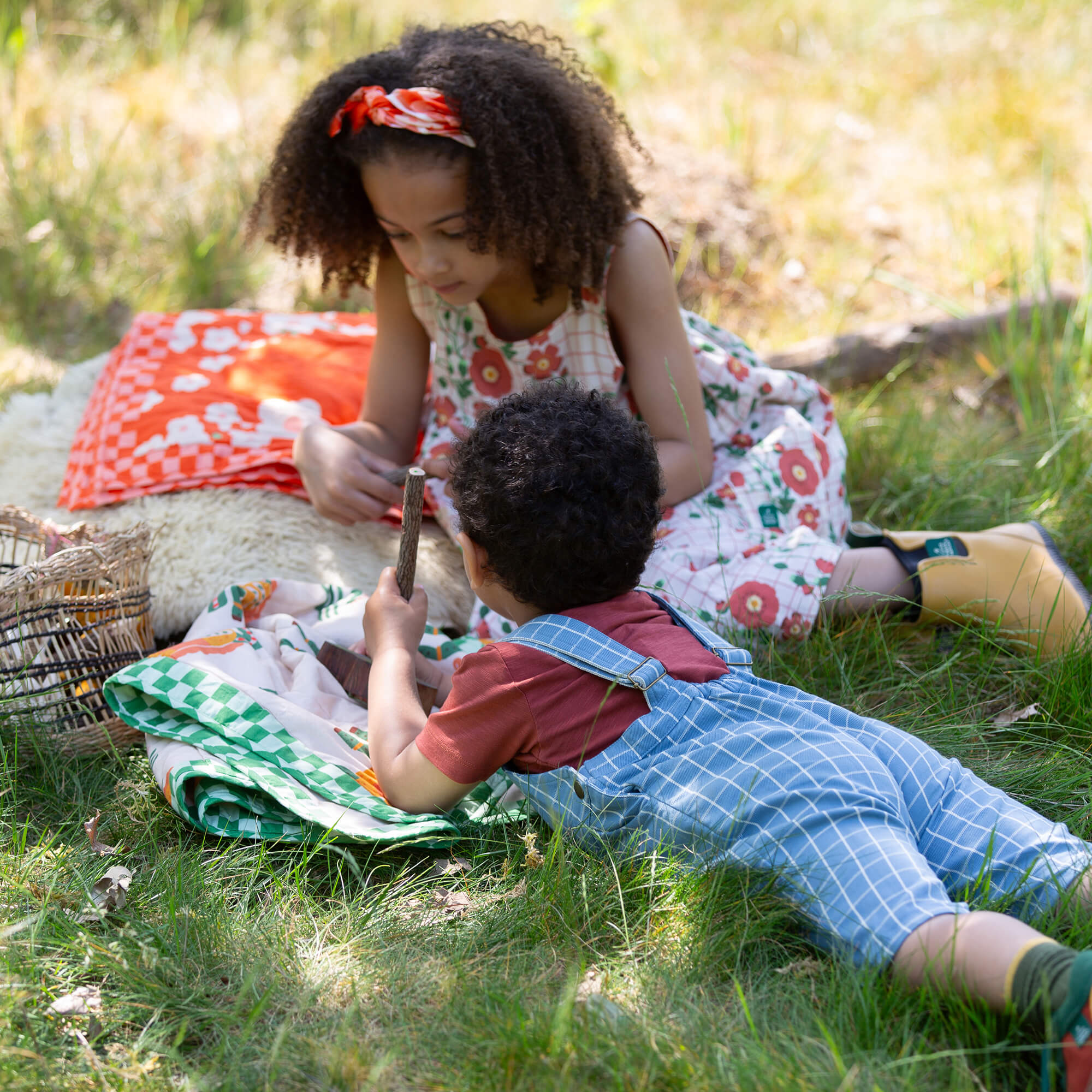 Lake Blue Check Dungaree Shorts Blue / 7-8y