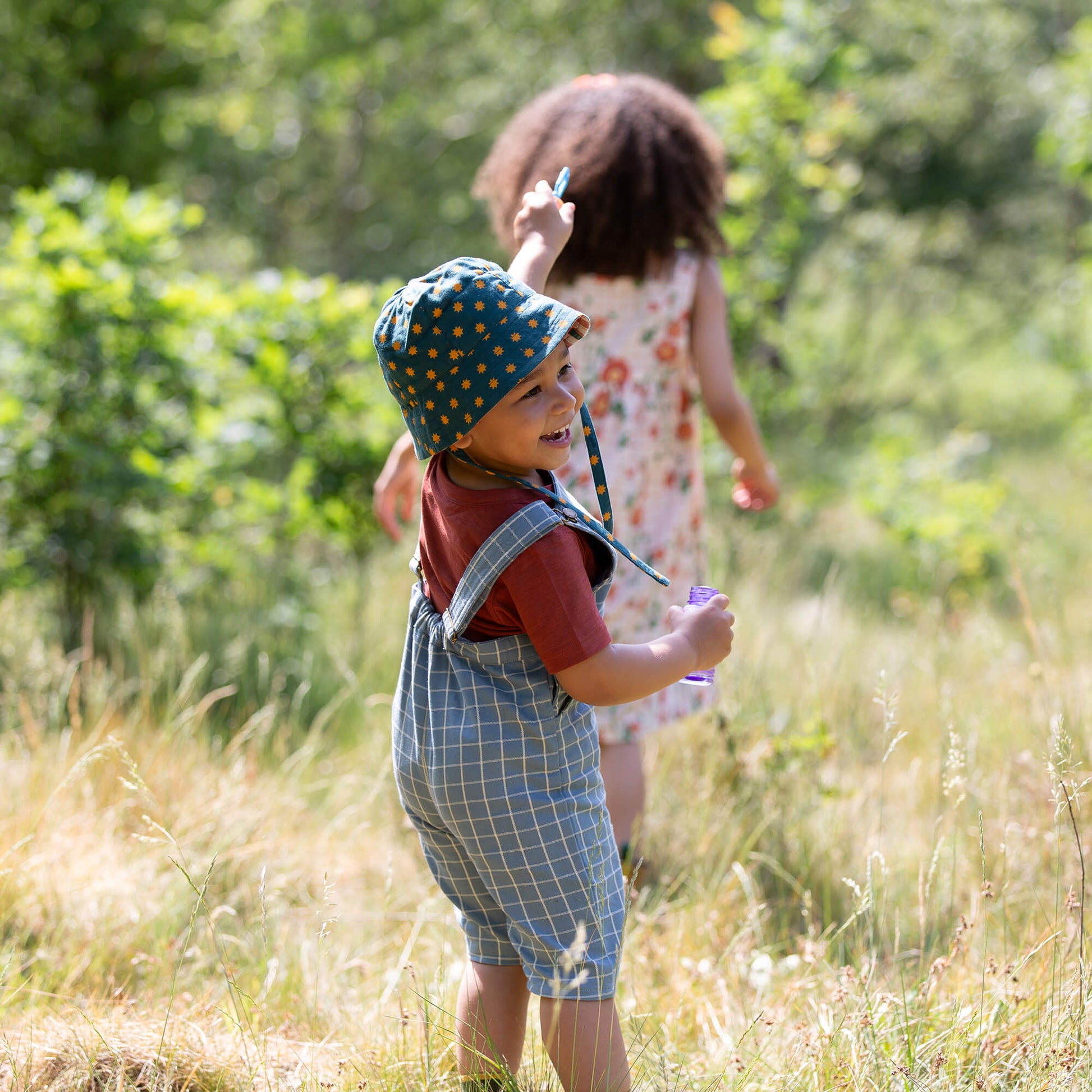 Lake Blue Check Dungaree Shorts Blue / 7-8y