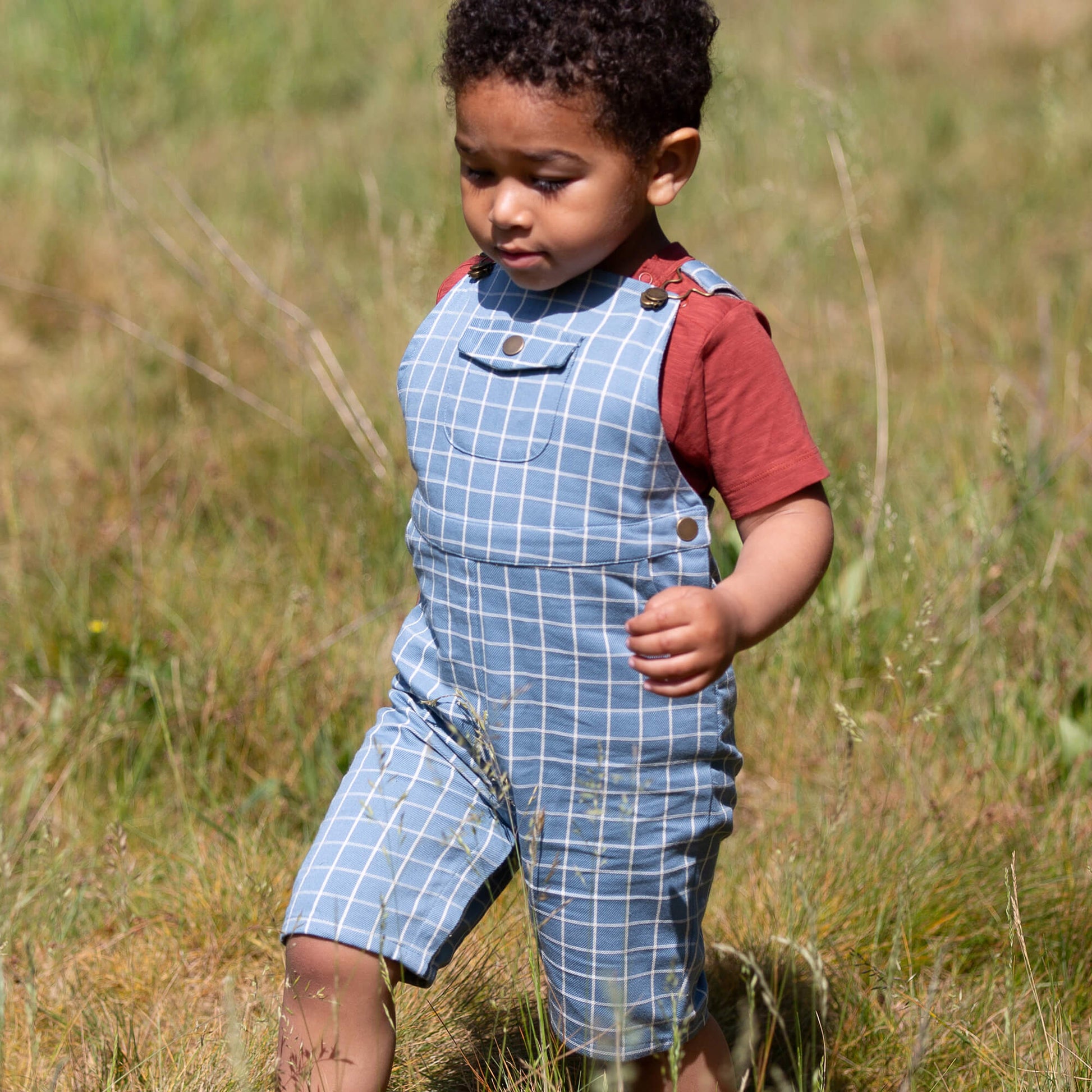 Lake Blue Check Dungaree Shorts Blue / 7-8y