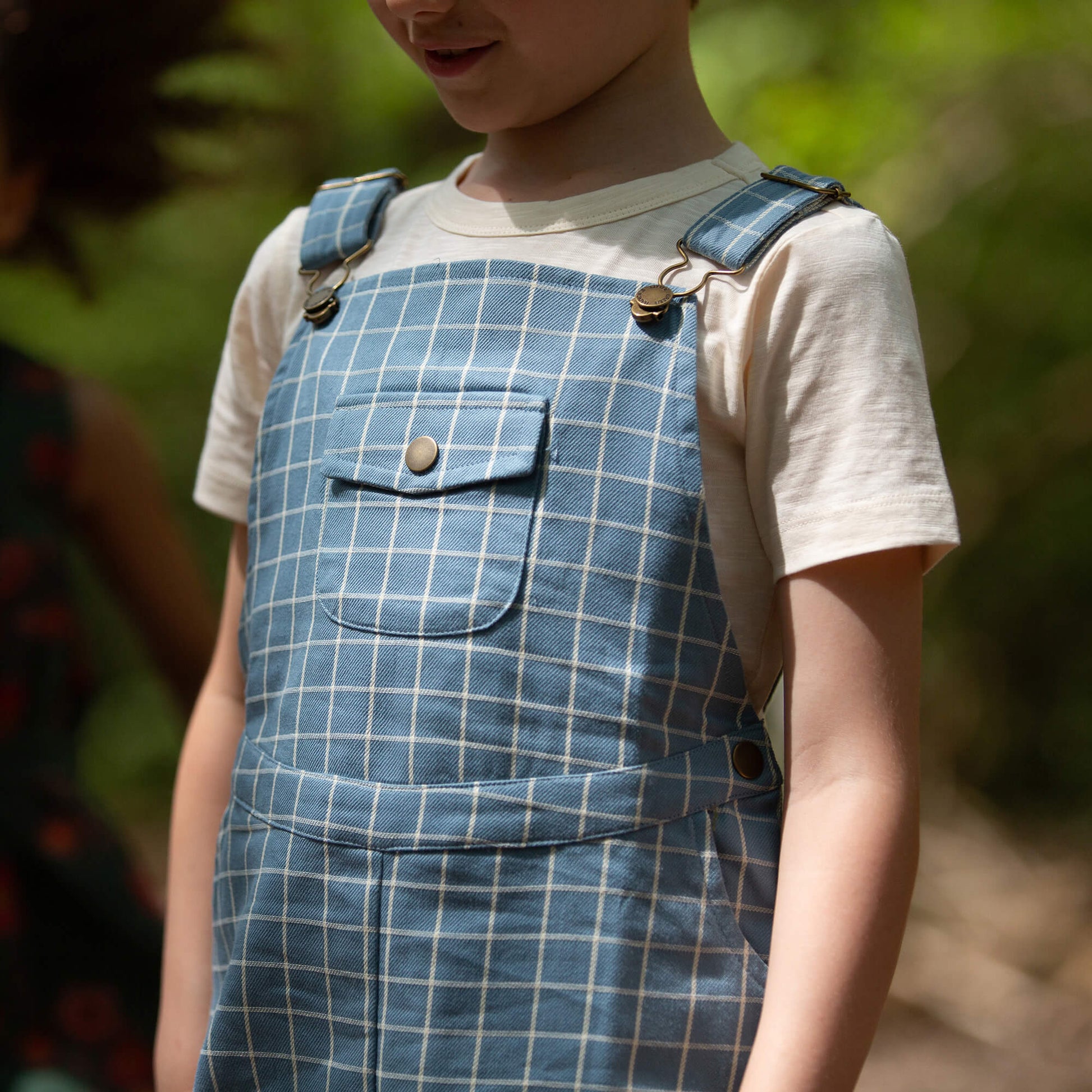 Lake Blue Check Dungaree Shorts Blue / 7-8y