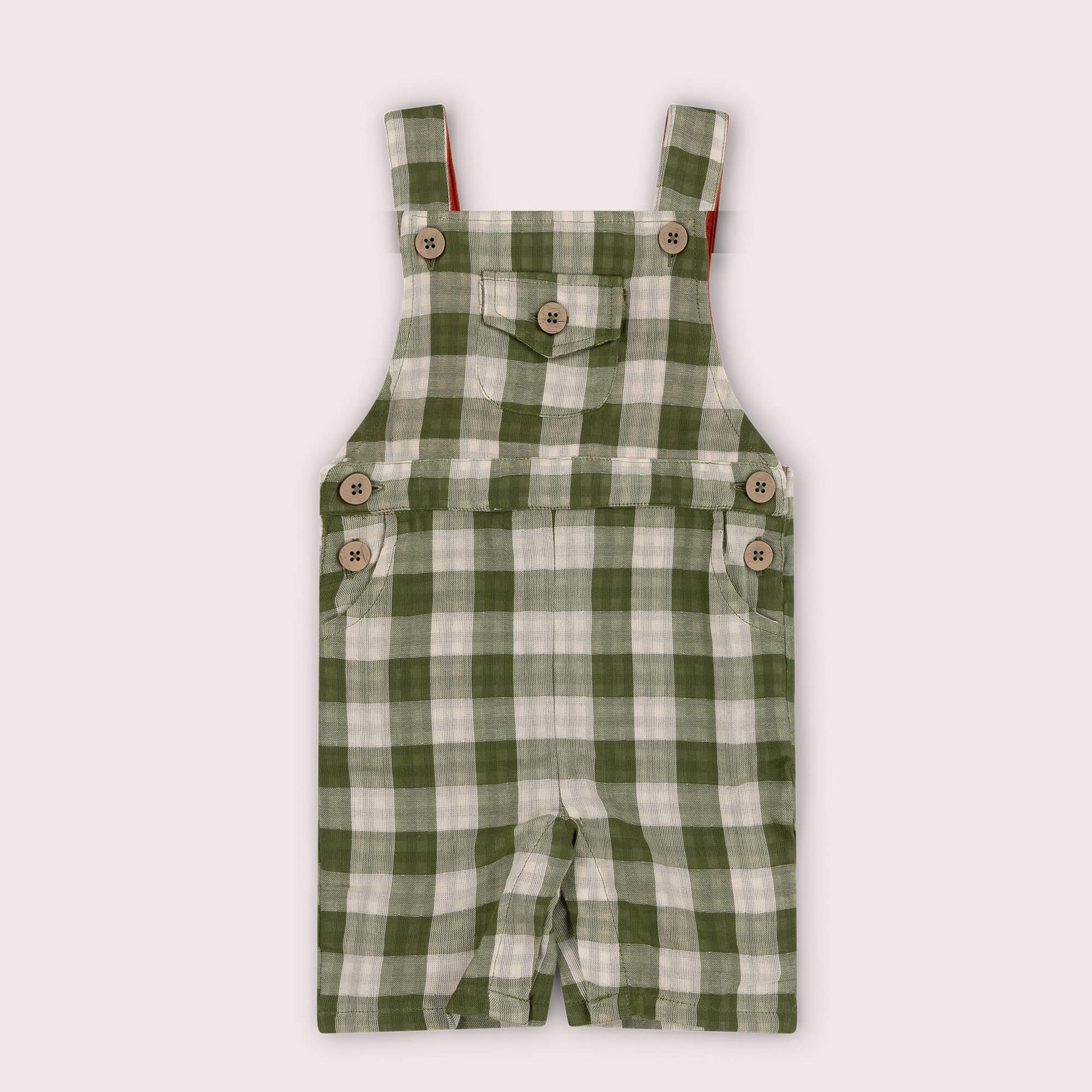 Chive Green Check Dungaree Shorts Green / 7-8y