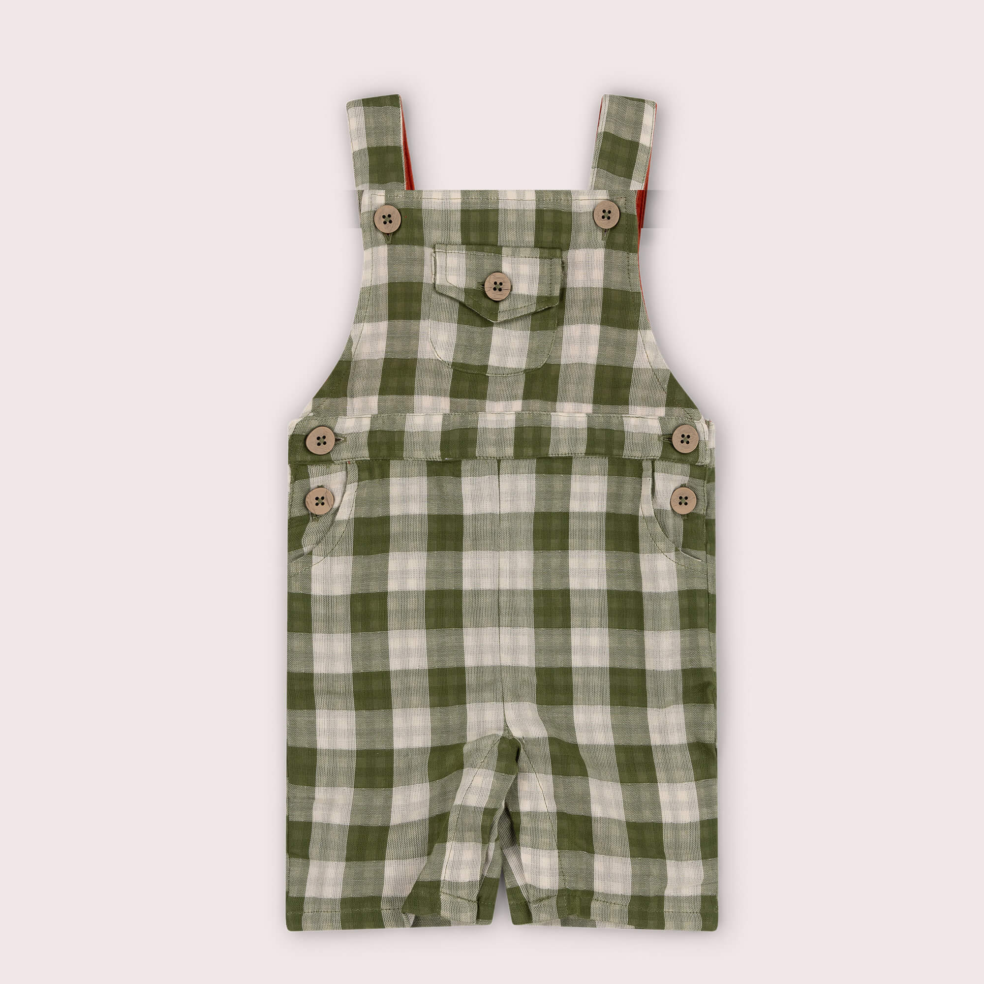 Chive Green Check Dungaree Shorts Green / 7-8y