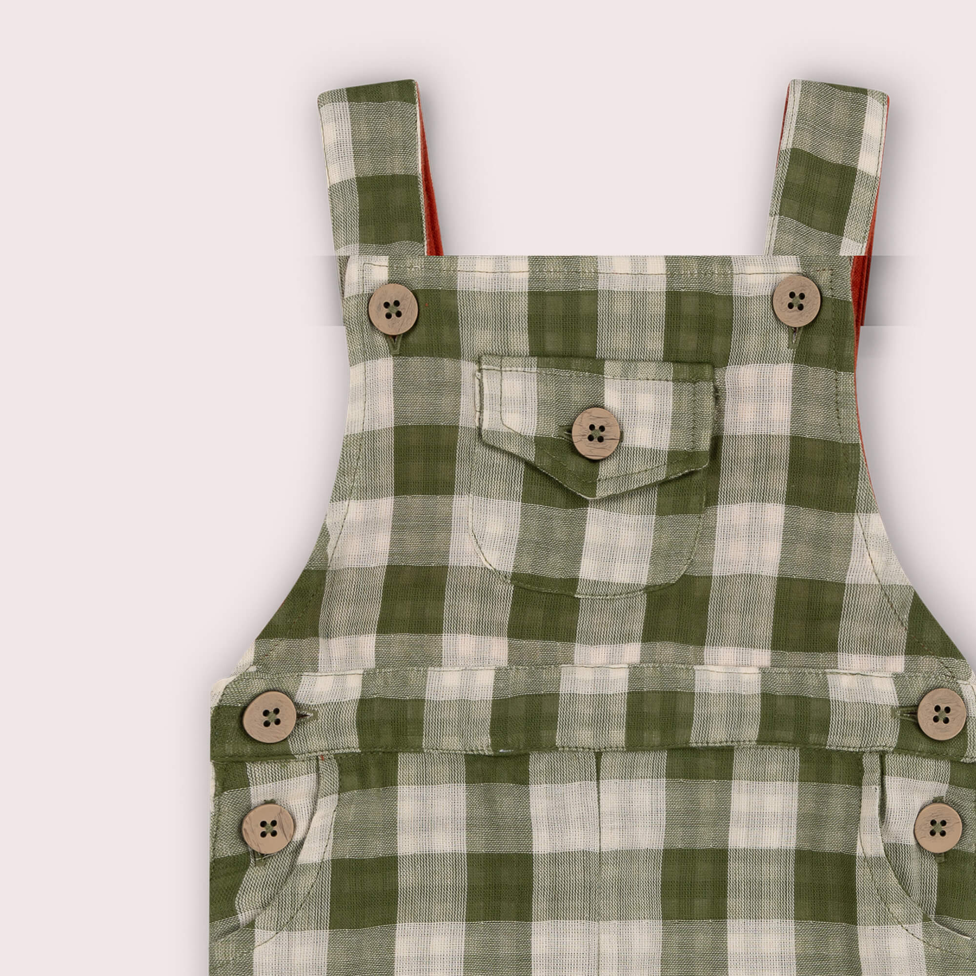 Chive Green Check Dungaree Shorts Green / 7-8y