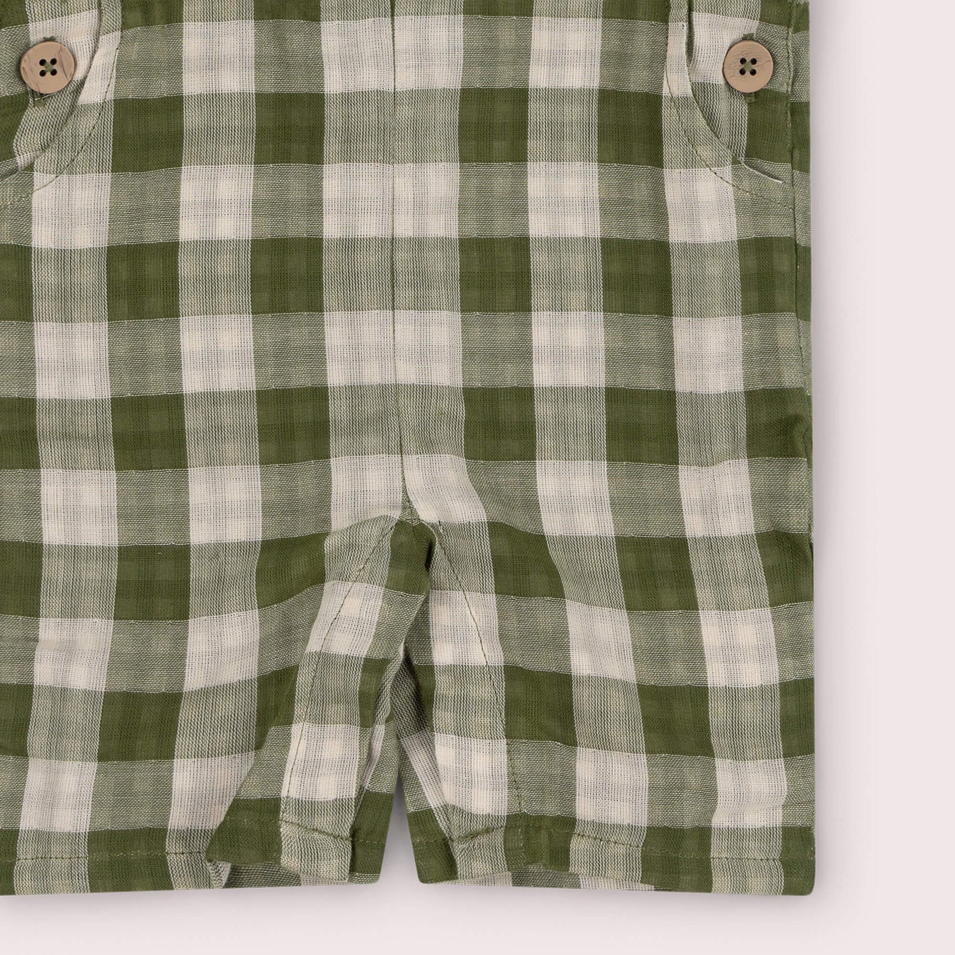 Chive Green Check Dungaree Shorts Green / 7-8y