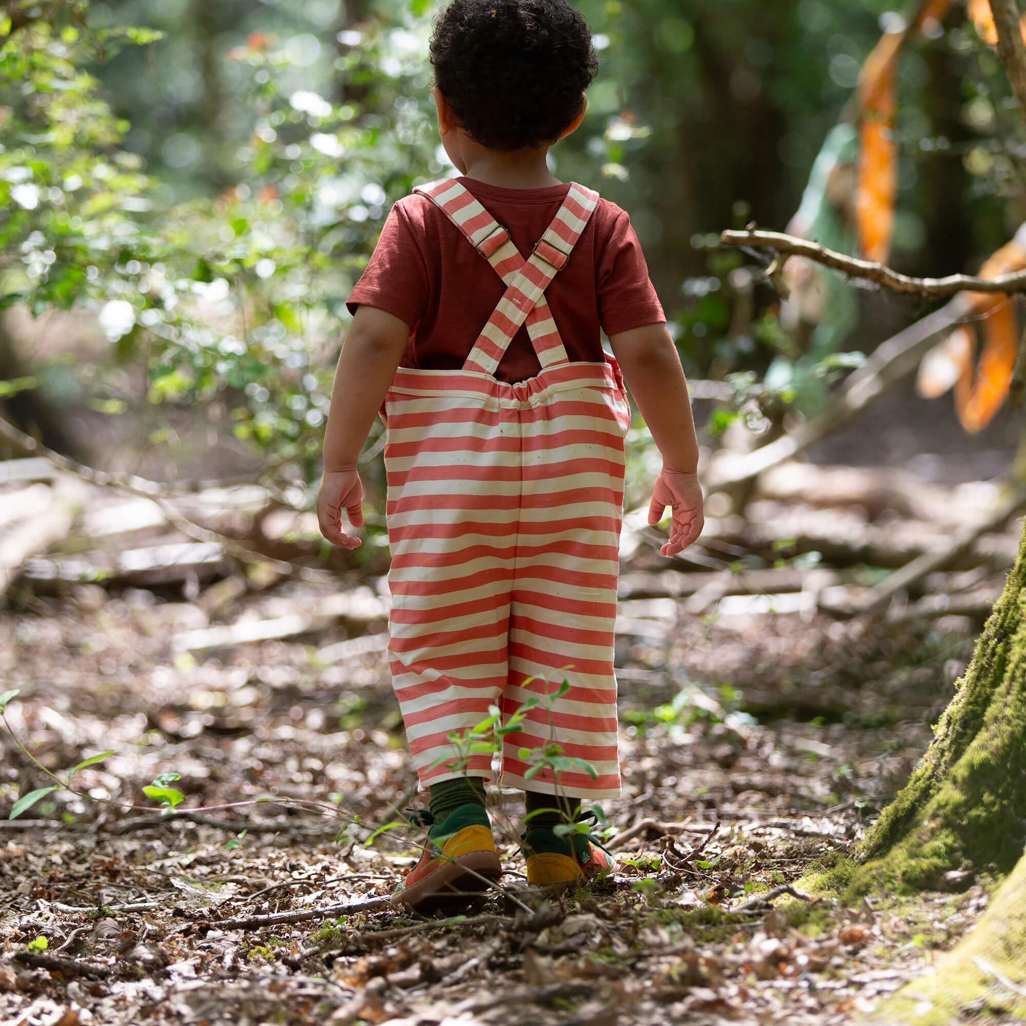 Sunset Red Striped Dungaree Shorts Red / 7-8y
