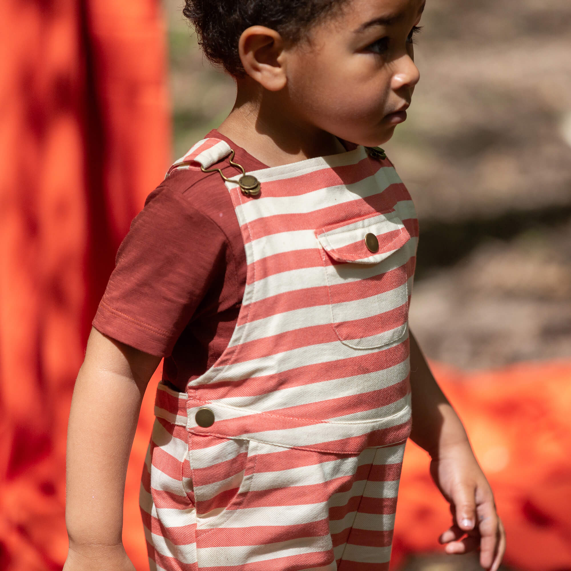 Sunset Red Striped Dungaree Shorts Red / 7-8y