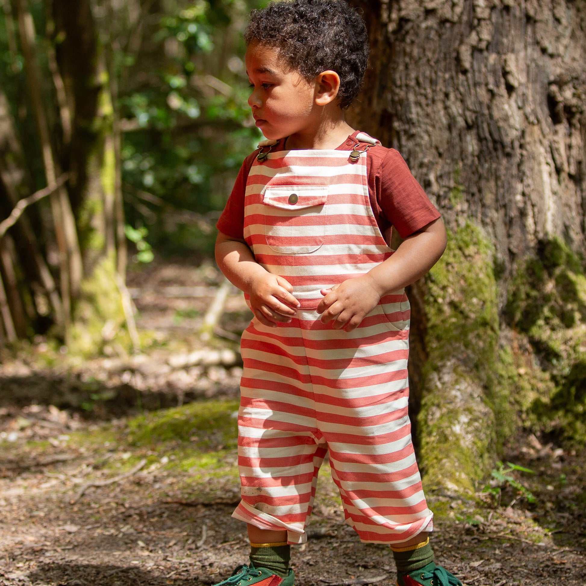 Sunset Red Striped Dungaree Shorts Red / 7-8y