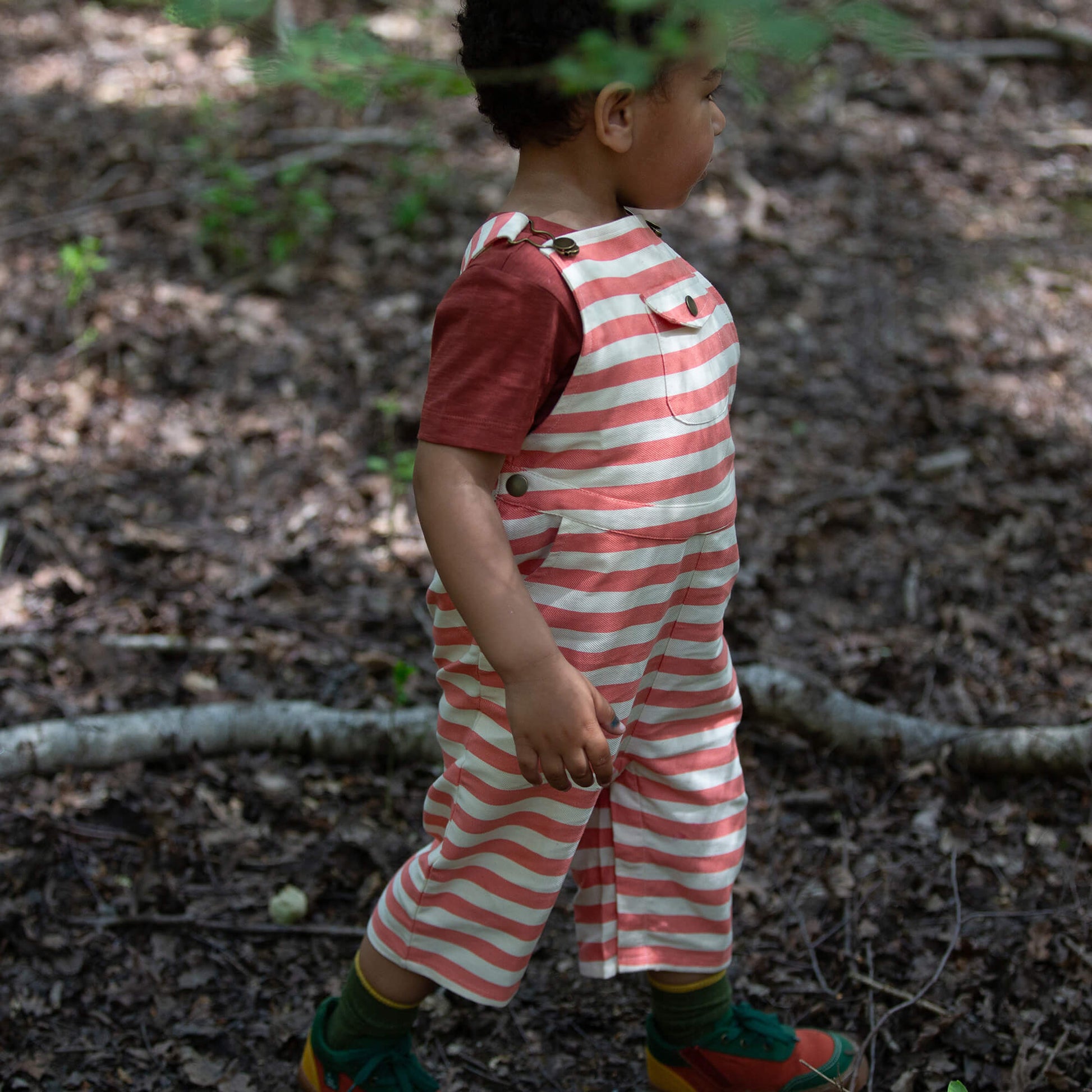 Sunset Red Striped Dungaree Shorts Red / 7-8y